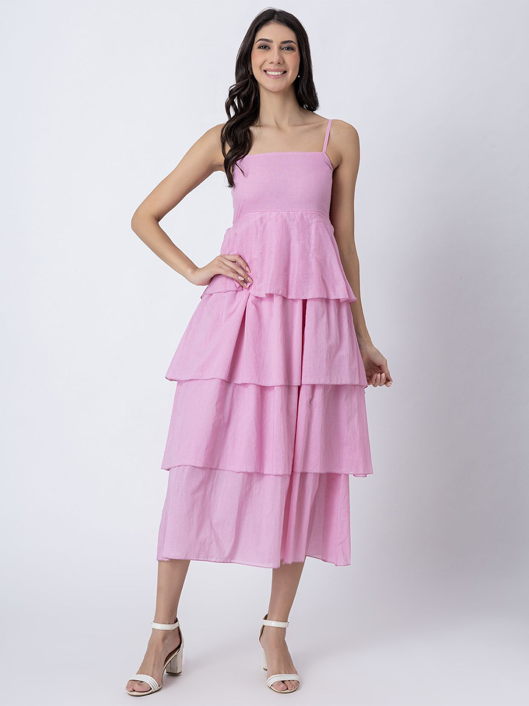 Moomaya Women Cotton Drop-Waist Midi Dress
