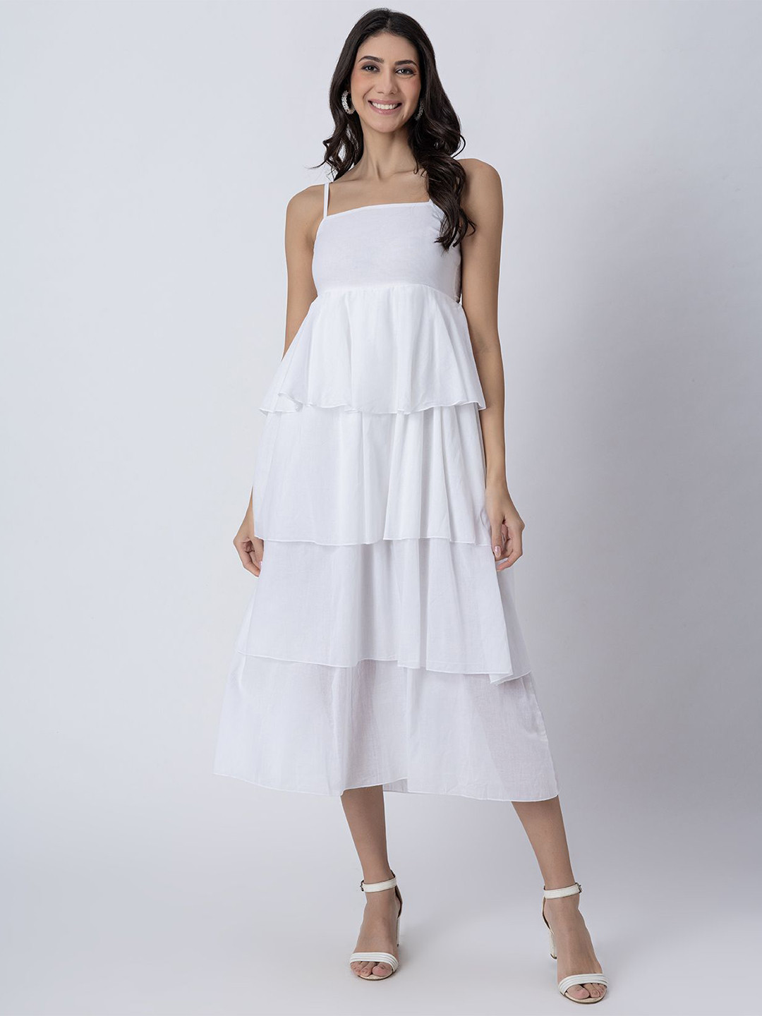 Moomaya Women Cotton Drop-Waist Midi Dress