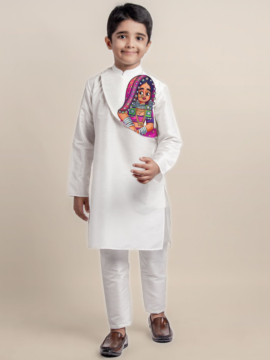 DEVOILER Boys Ethnic Motifs Printed Kurta With Pyjamas Silk Set