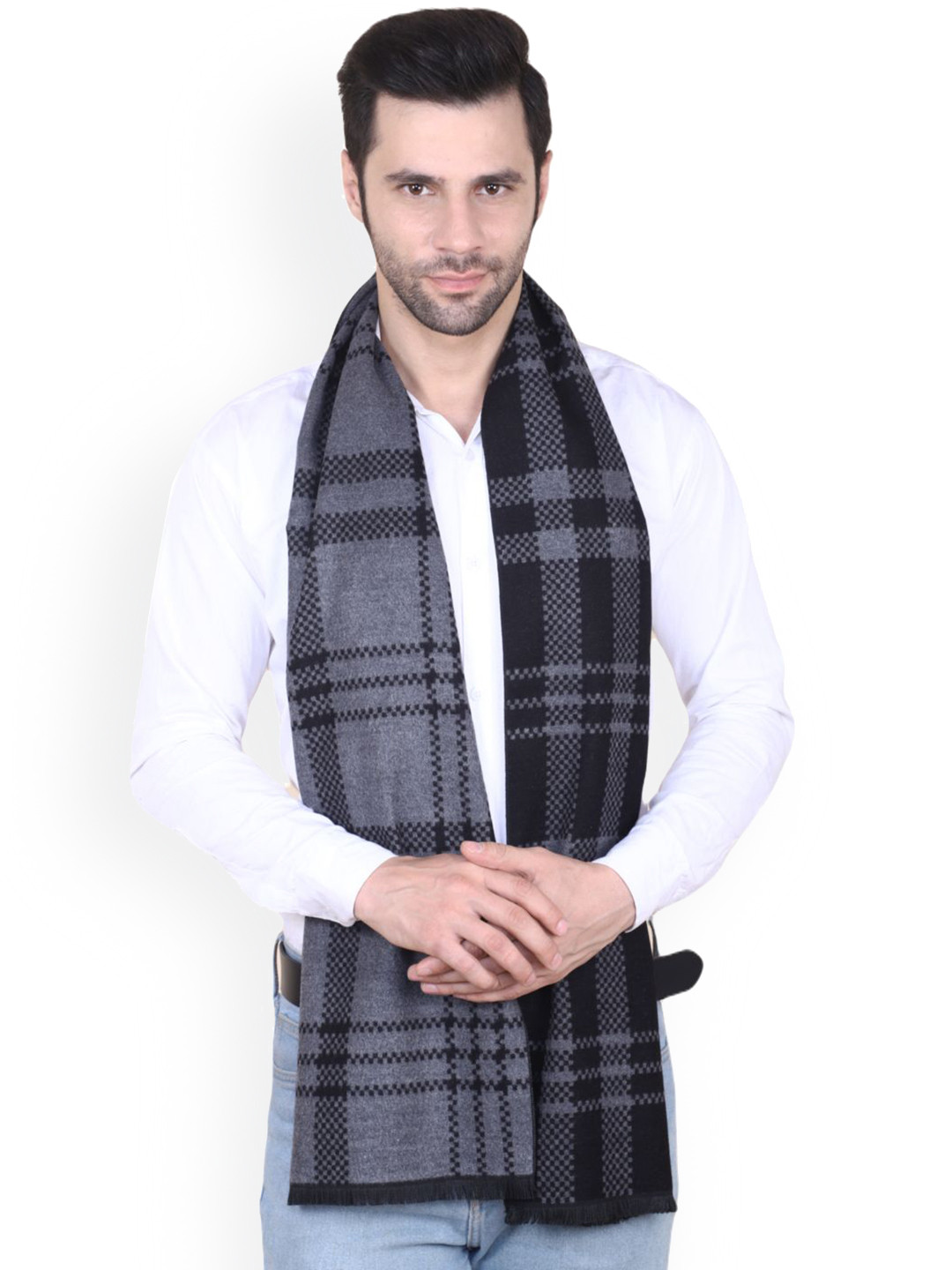 Cazzano Men Striped Merino Wool Mufflers with Fringed Hem