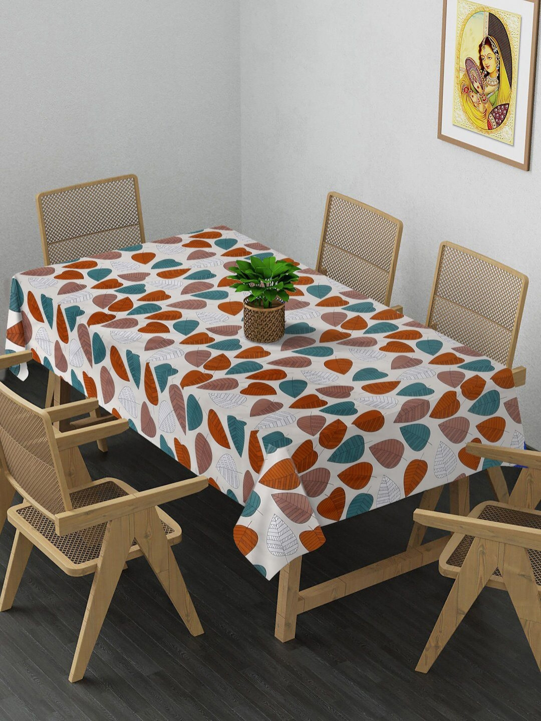 Arrabi Cream Coloured & Red Floral Printed 8-Seater Table Cover