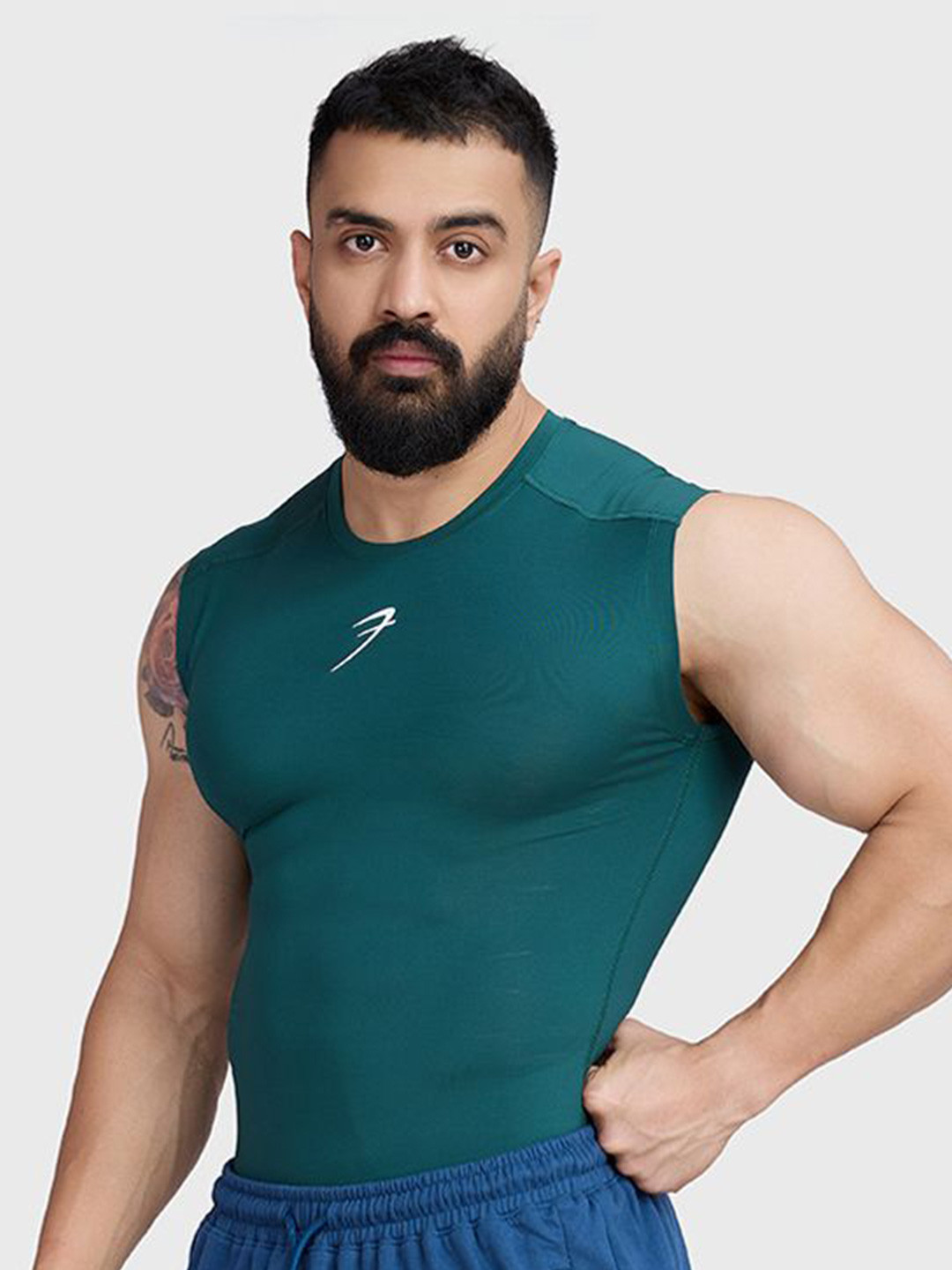 FUAARK Round Neck Tank Innerwear Vests FComp-Tank-Emerald Green-S