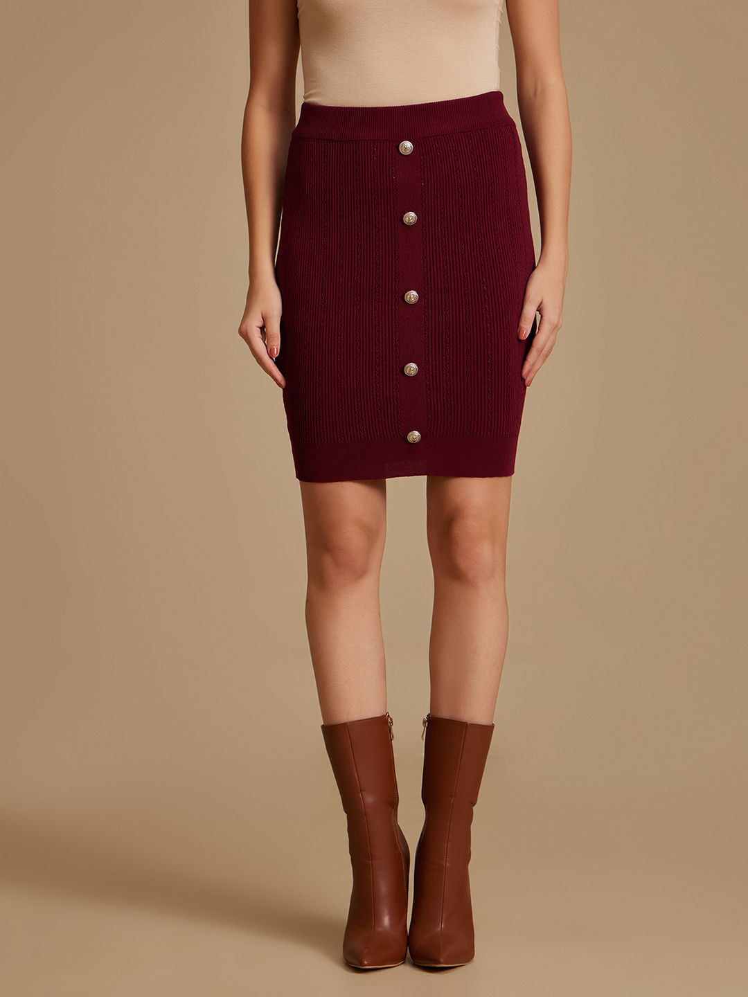 Kazo Women Straight Mini Skirt With Button Details