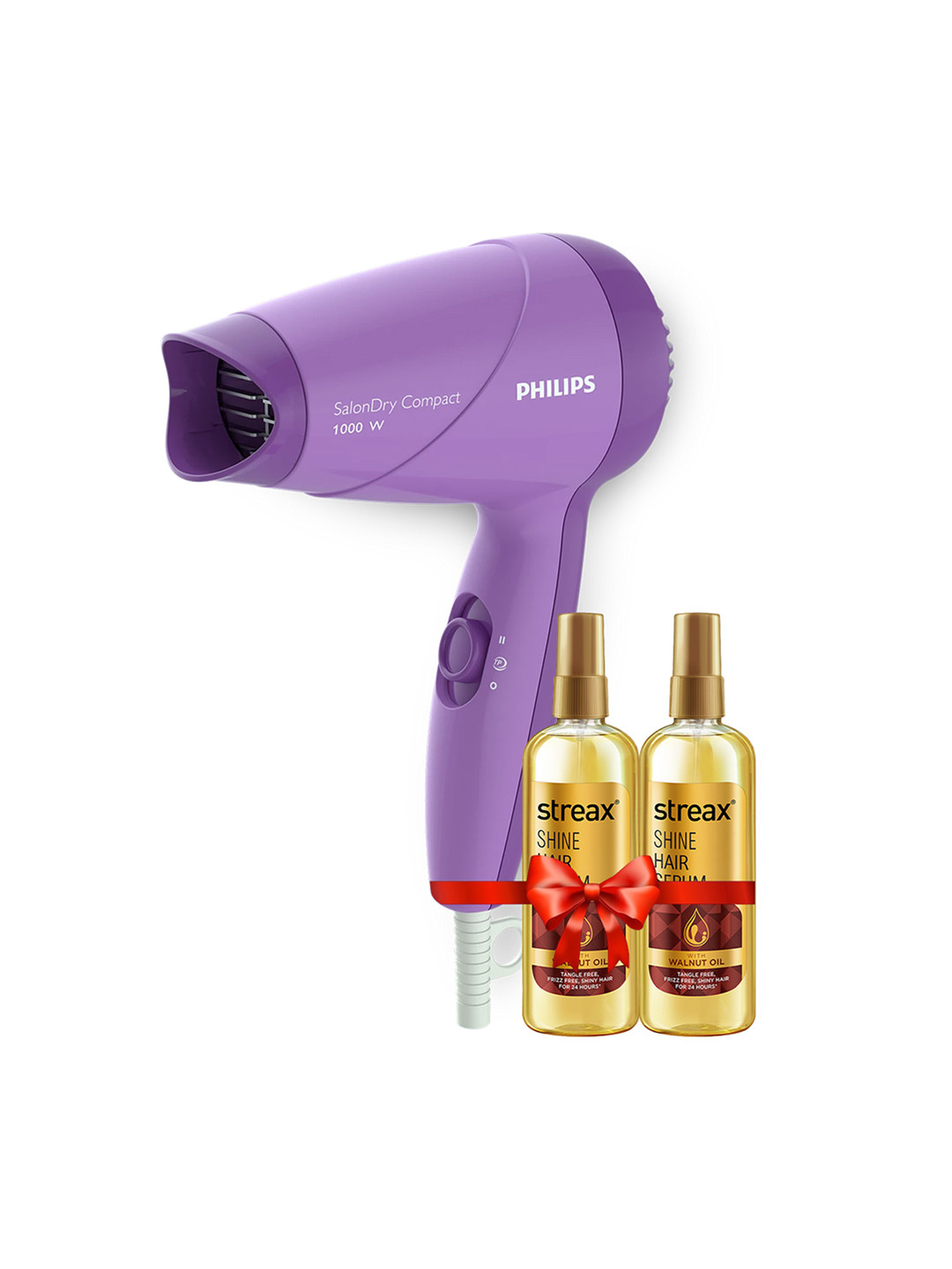 Streax Set of 2 Walnut Hair Serum 100 ml Each & Philips HP8100 Hair Dryer - Purple