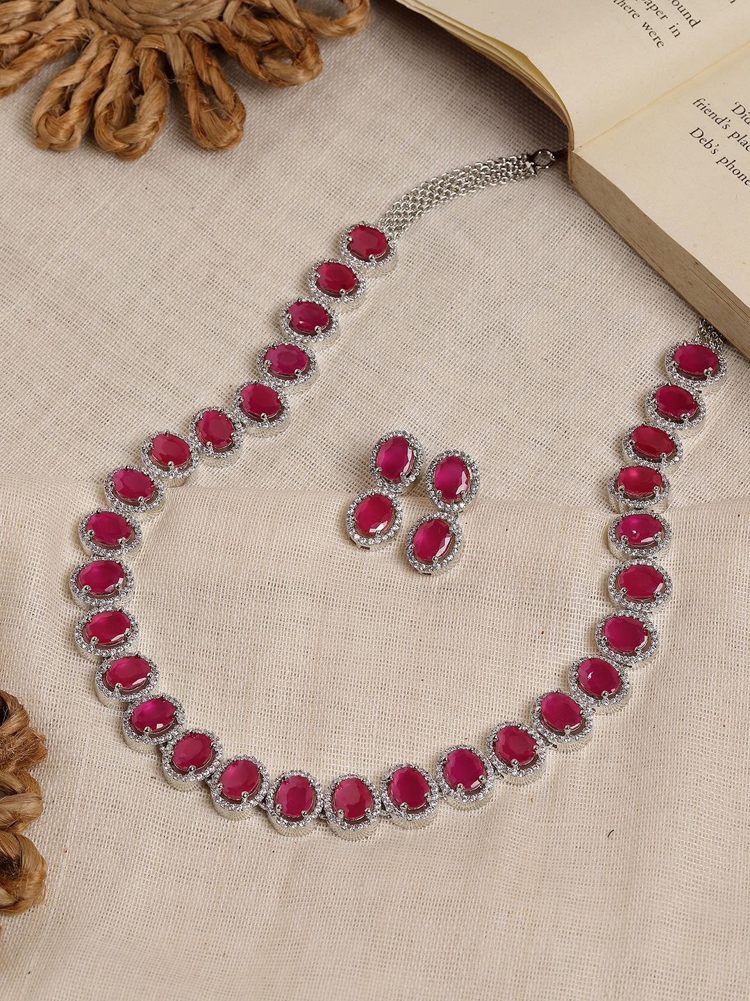 RITU SINGH Silver-Plated Cubic Zirconia Stone Studded Jewelley set