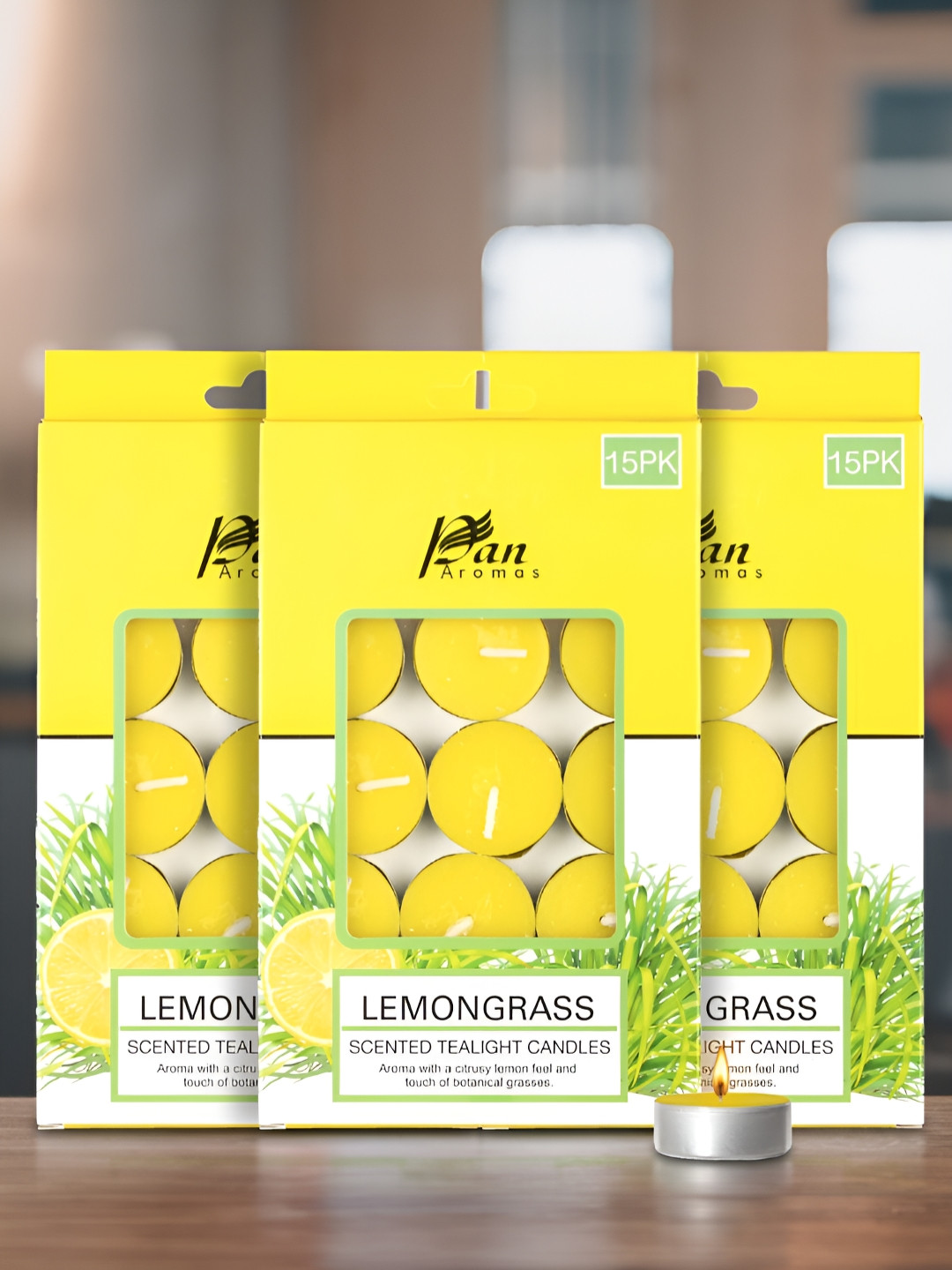 Pan Aromas 45Pcs Scented 1 Wick Lemongrass Solid Round Regular Tea Light Candles