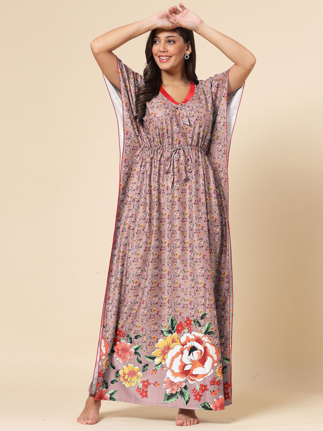 CHUI MUI Women Printed Short Sleeves Maxi Nightdress