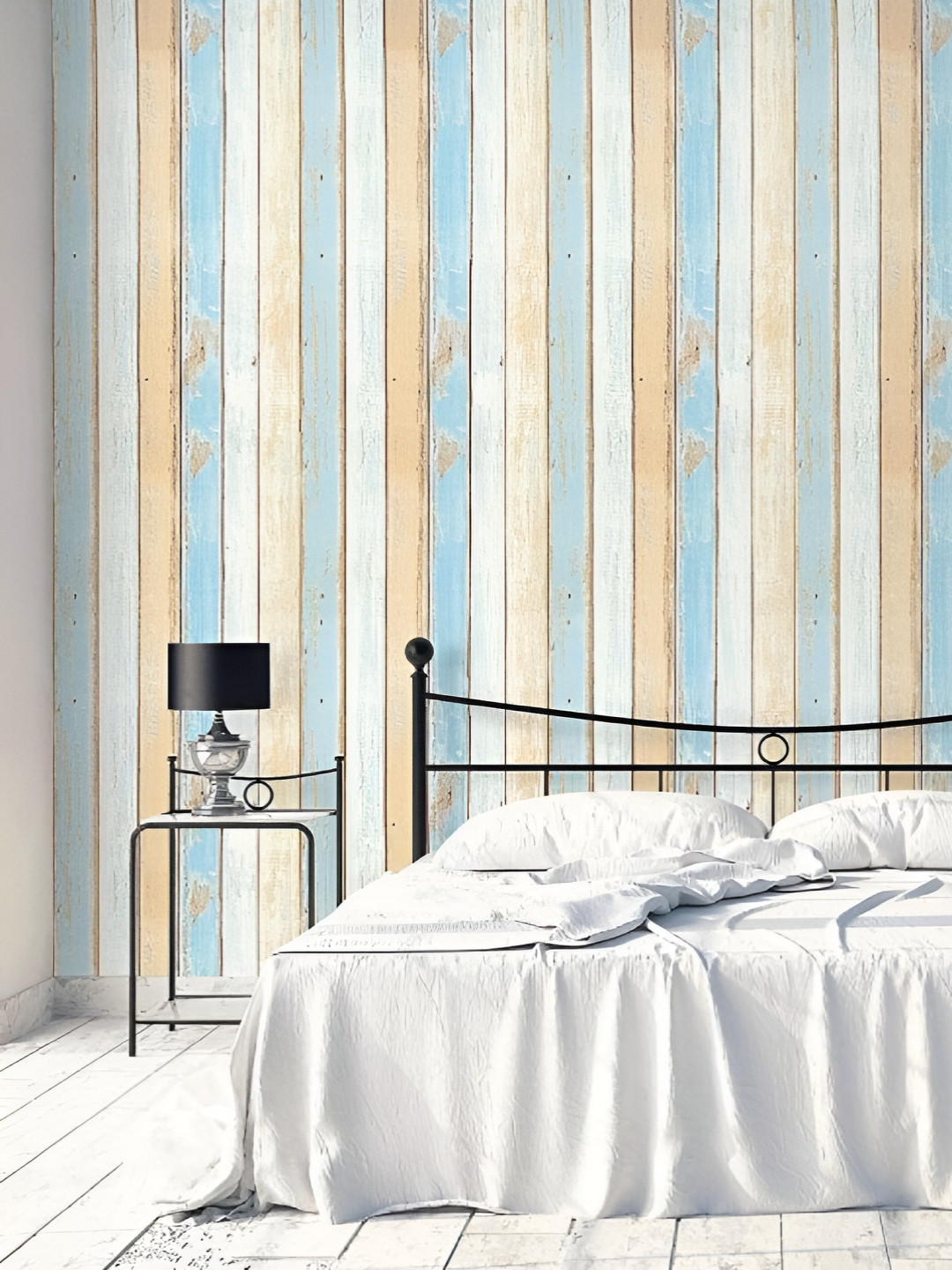 Asian royal Beige & Blue Striped Printed Self-Adhesive Waterproof Wallpaper