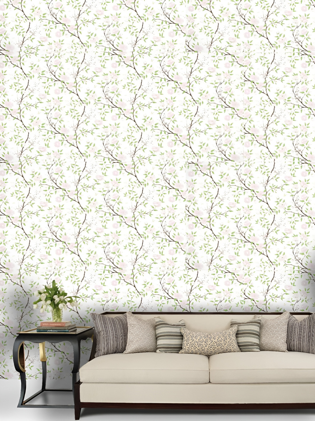 Asian royal White & Green Tropical Printed Waterproof Wallpaper