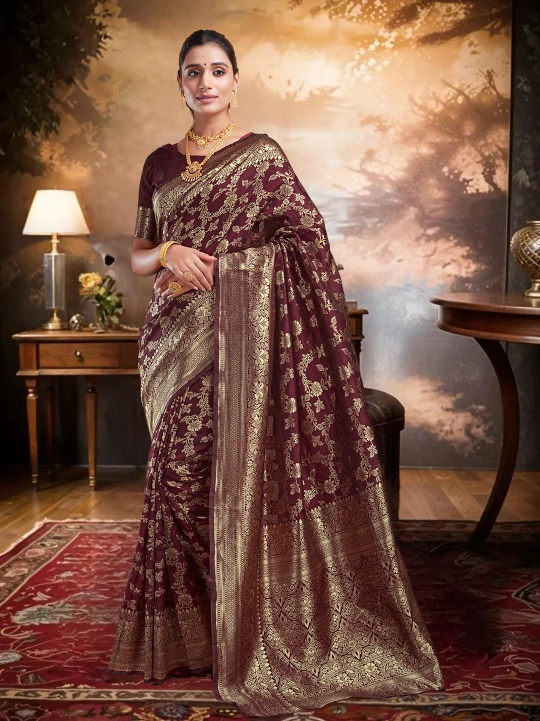 KALINI Floral Zari Banarasi Saree