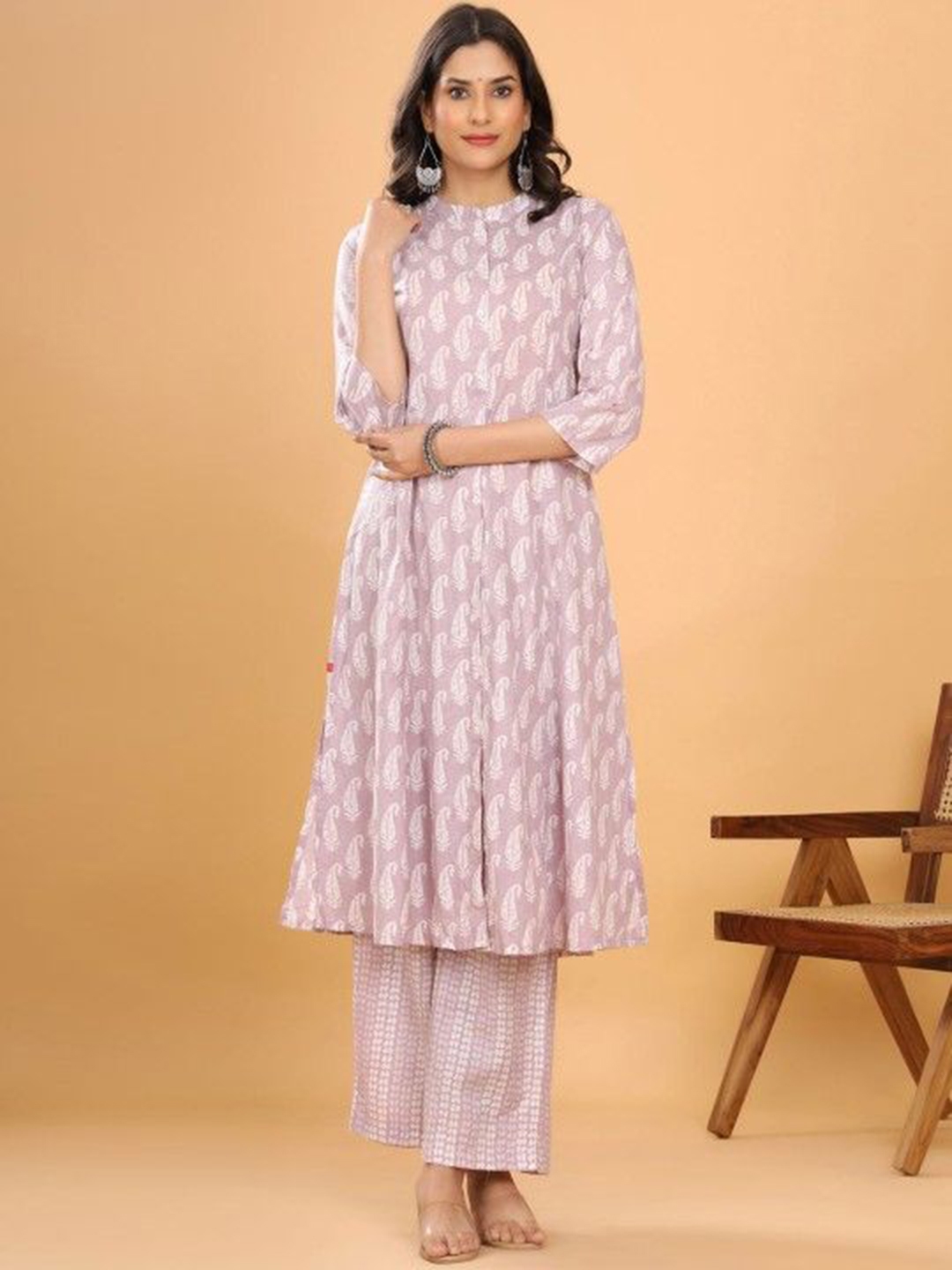 Chandbaali Ethnic Motifs Printed Pure Cotton Anarkali Kurta With Sharara - Kurta Sets for Women 31624206 | Myntra