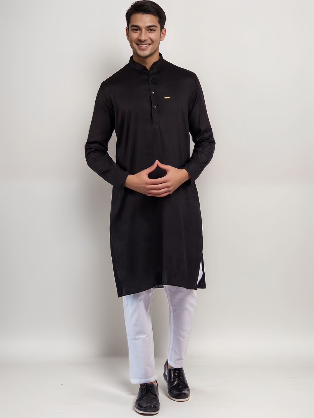 DEVOILER Mandarin Collar Straight Kurta
