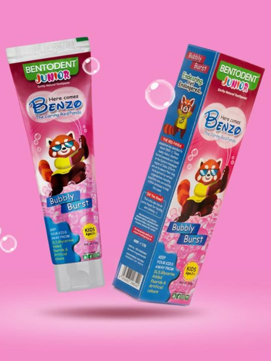 BENTODENT Set Of 2 Bubble Gum Kids Toothpaste - 100 g Each