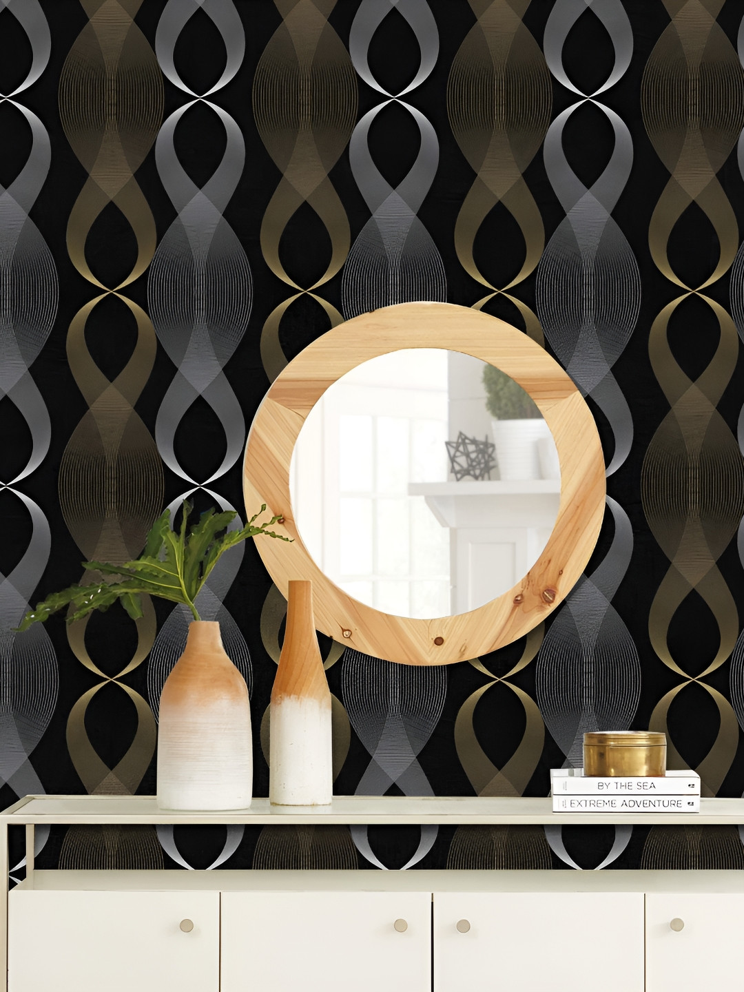 Asian royal Black & Grey Abstract Printed Waterproof Wallpaper