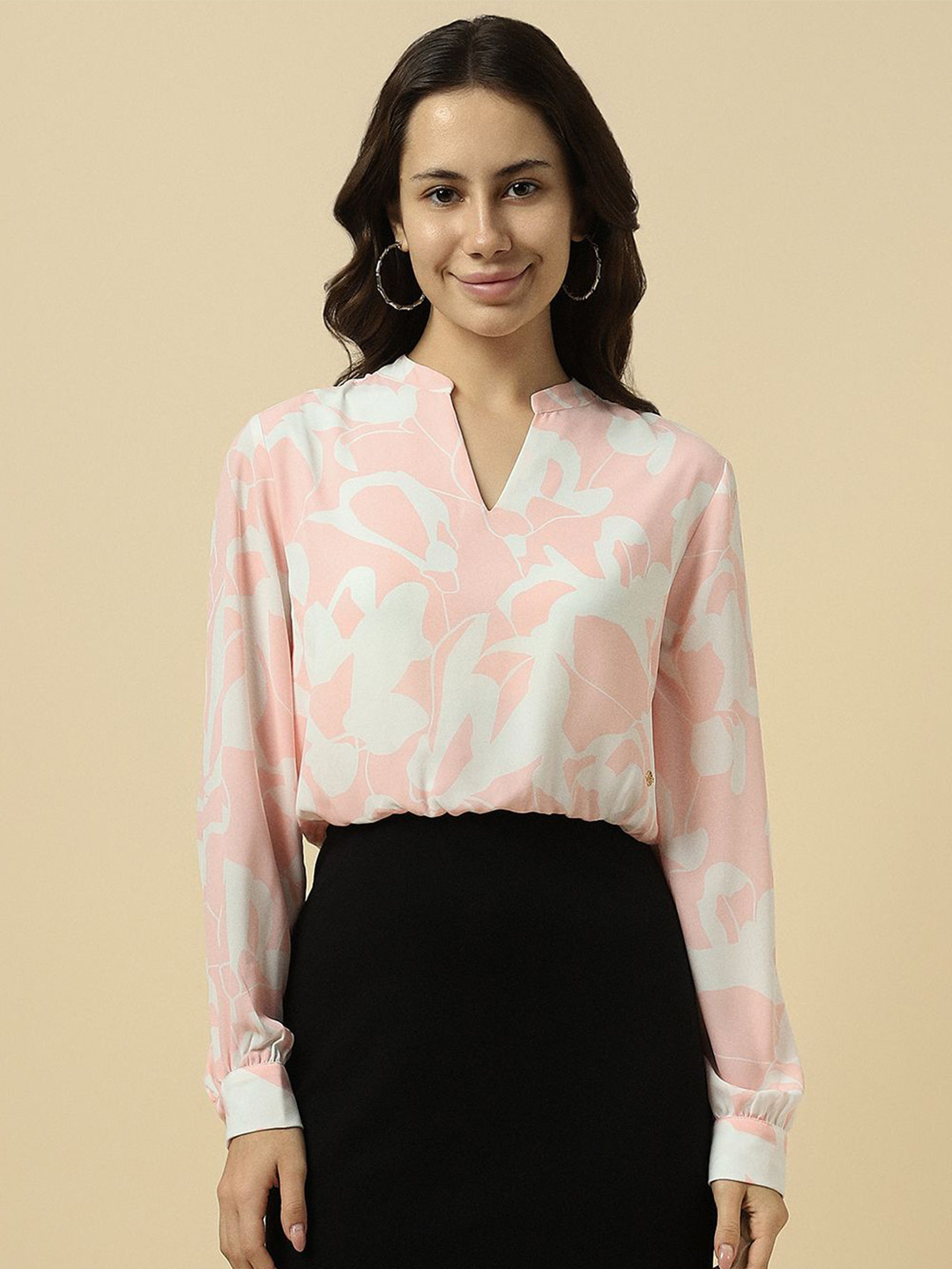 Allen Solly Woman Abstract Printed Mandarin Collar Blouson Dress