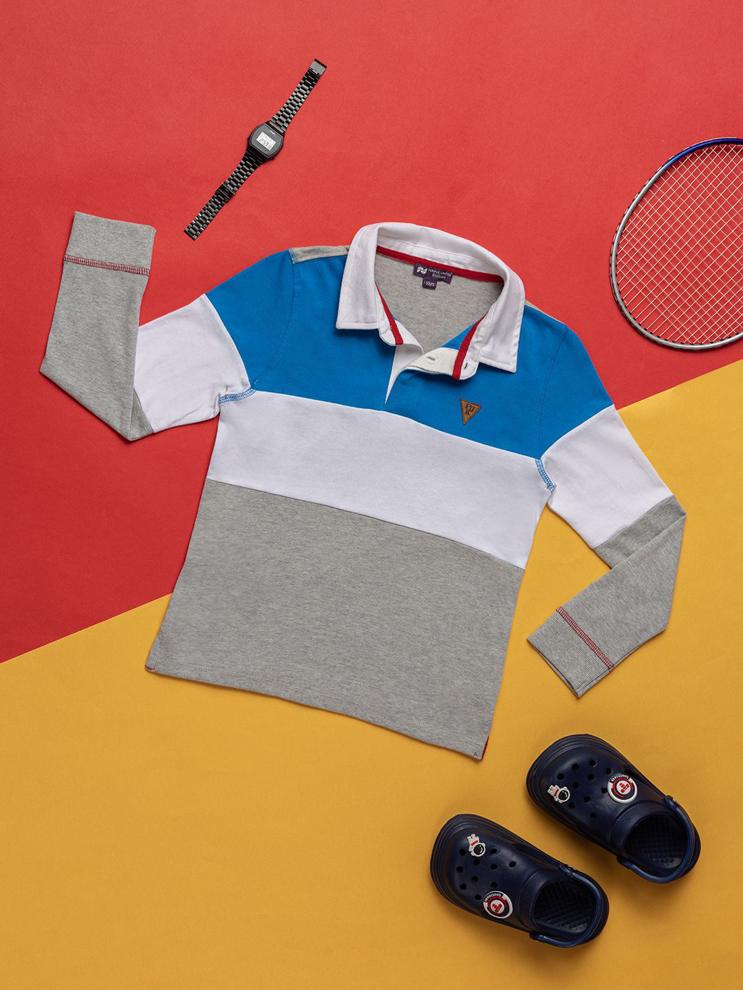Purple United Kids Boys Colourblocked Polo Collar Cotton T-shirt