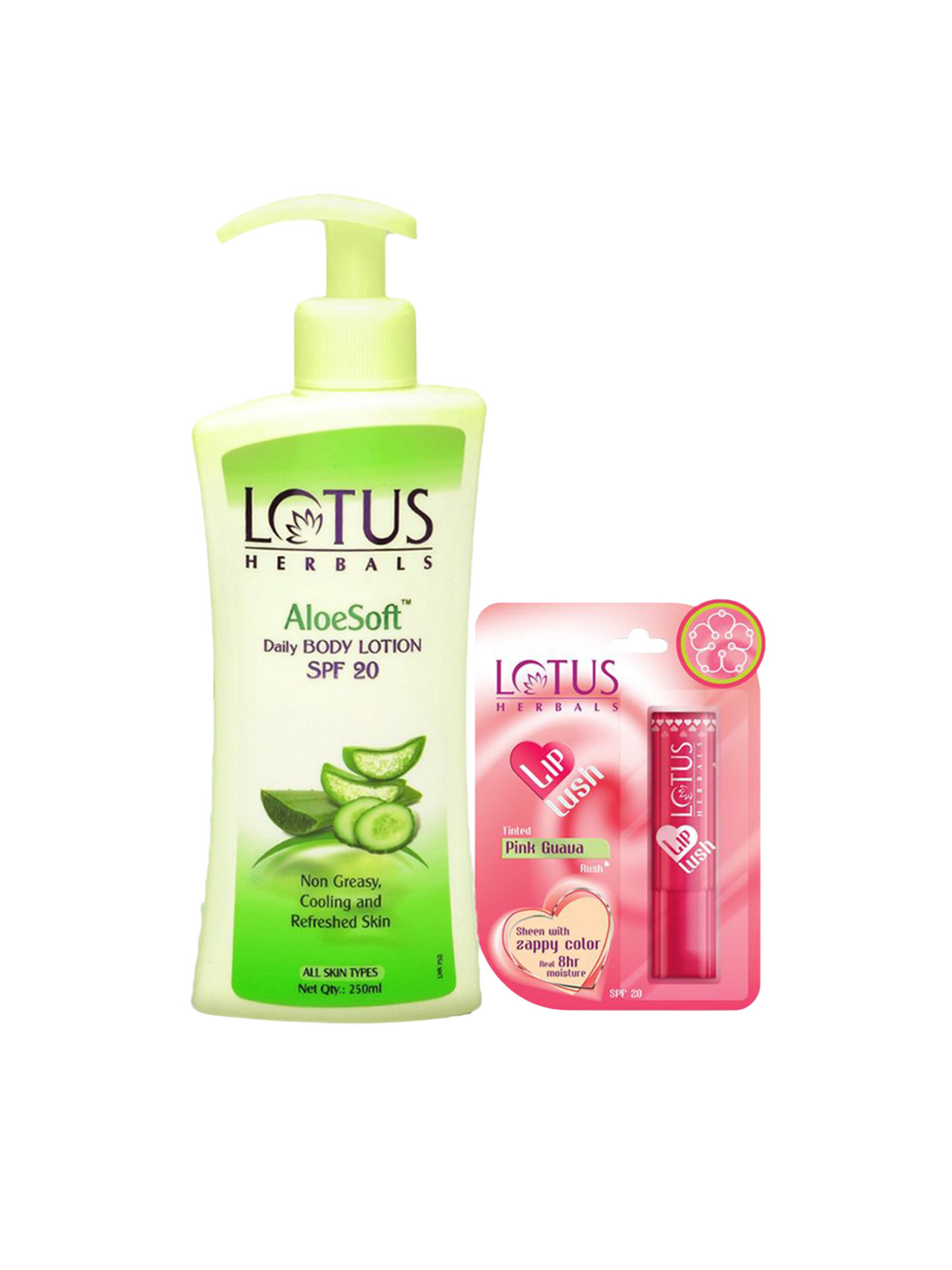 Lotus Herbals Set Of 2 Aloesoft Body Lotion & Lip Lush Balm -Pink - 3.4 g