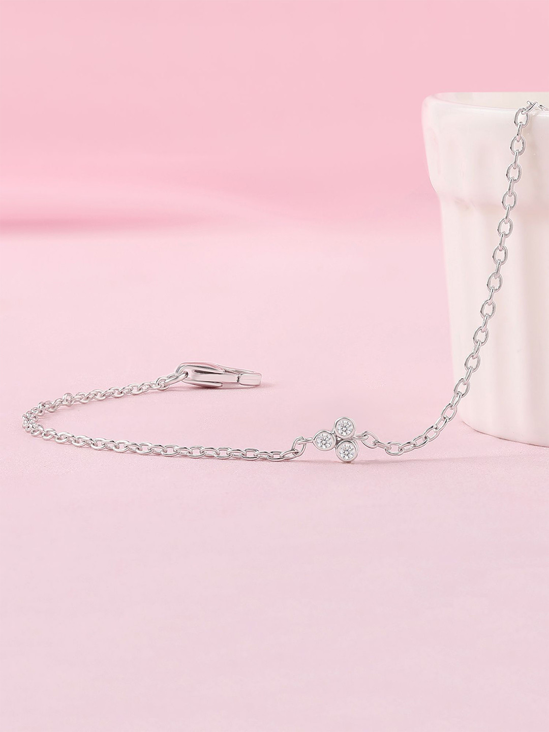 Ornate Jewels 925 Sterling Silver Rhodium-Plated American Diamond Studded Link Bracelet