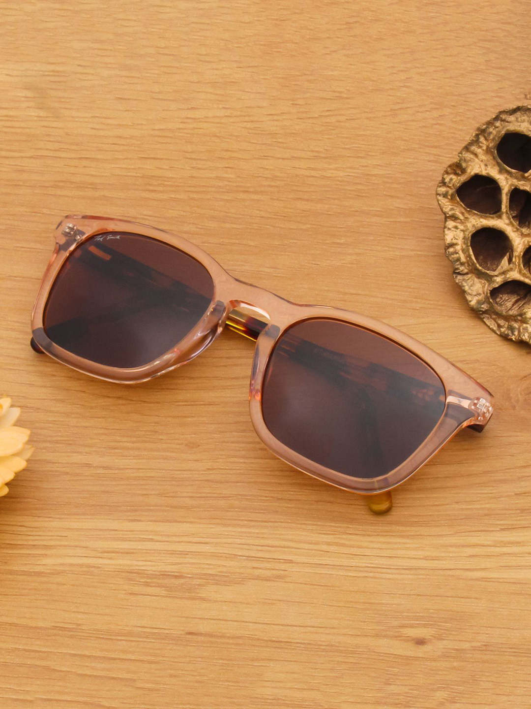 Ted Smith Unisex Wayfarer Sunglasses with Polarised ETHER_PNK-CRYSTAL BROWN