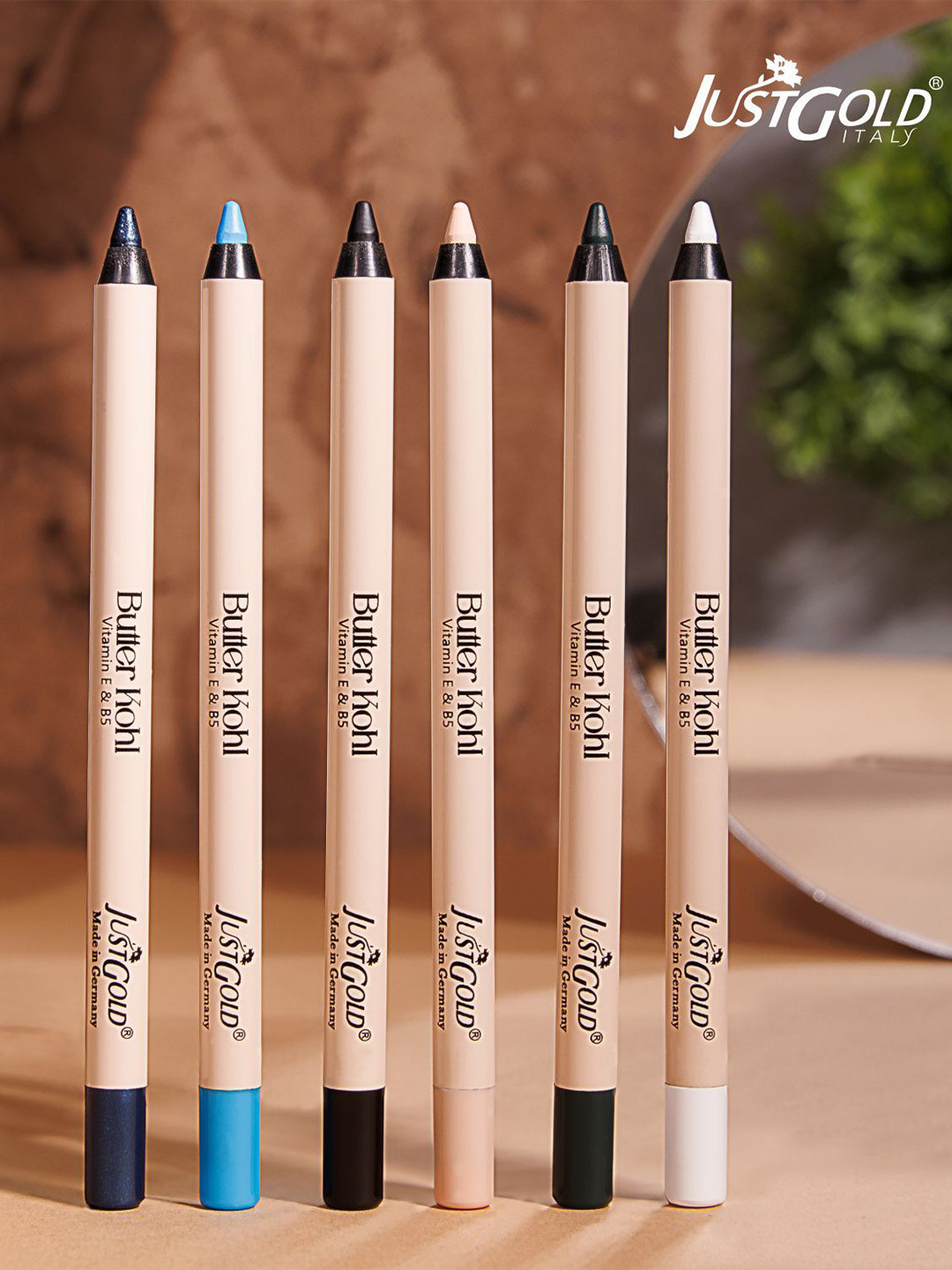 JUSTGOLD Butter Kohl Waterproof Kajal Enriched With Vitamin E & B5 - 1.2 g - Sky Blue