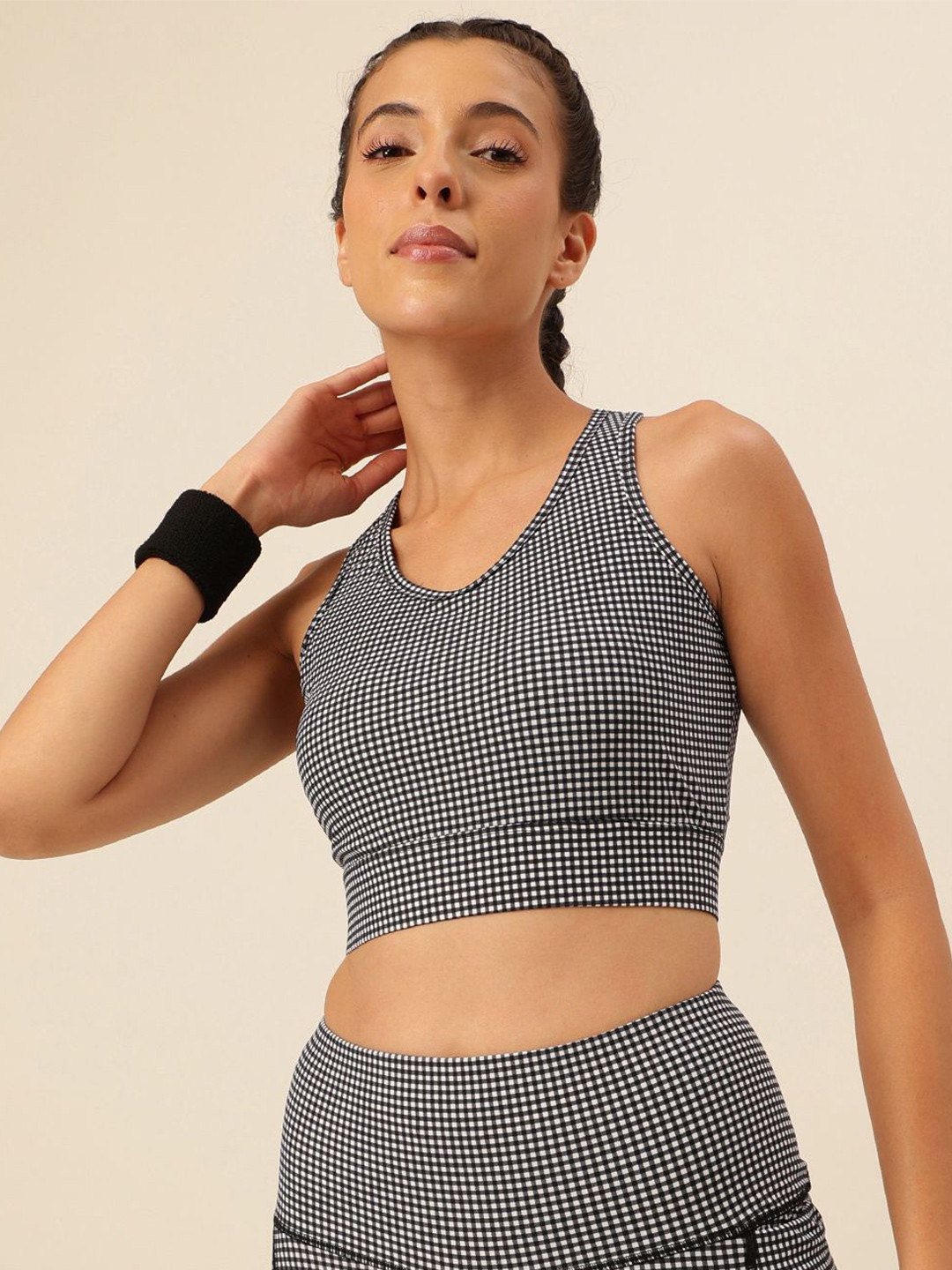 CUKOO Women Checked Full Coverage Lightly Padded Moisture Wicking Rapid-Dry Sports Bra
