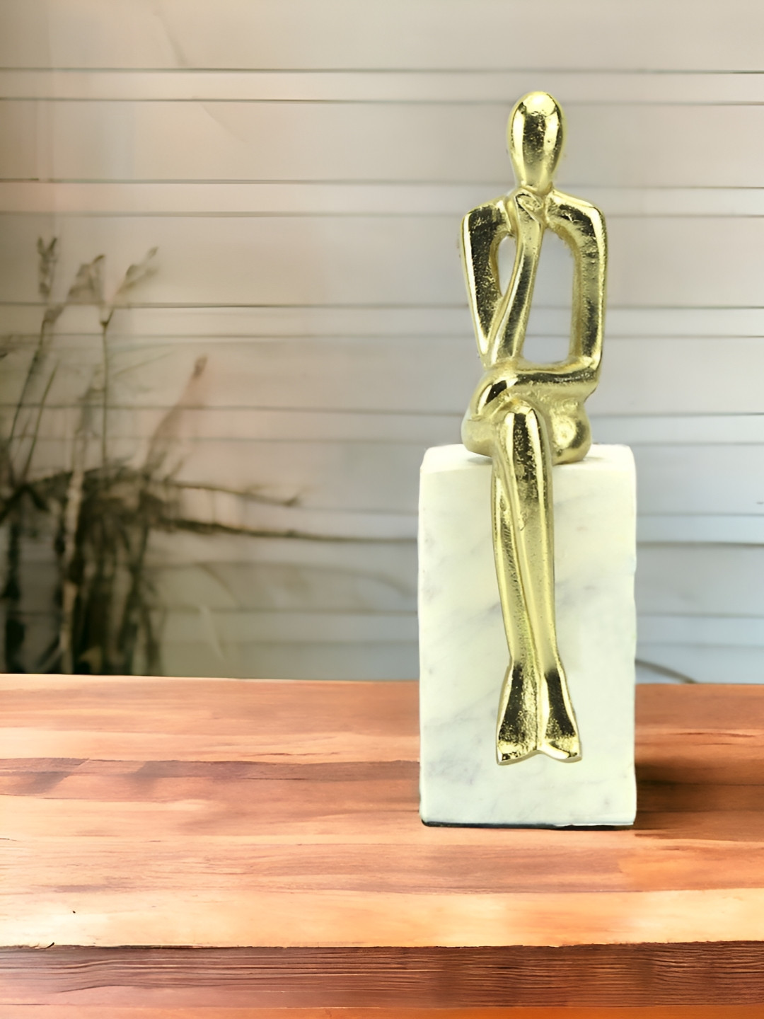 Hind Decor Sitting Lady Sculpture on Base Gold Aluminium Metallic Living Room Hand-Crafted Medium Showpiece - 10.6 Inches