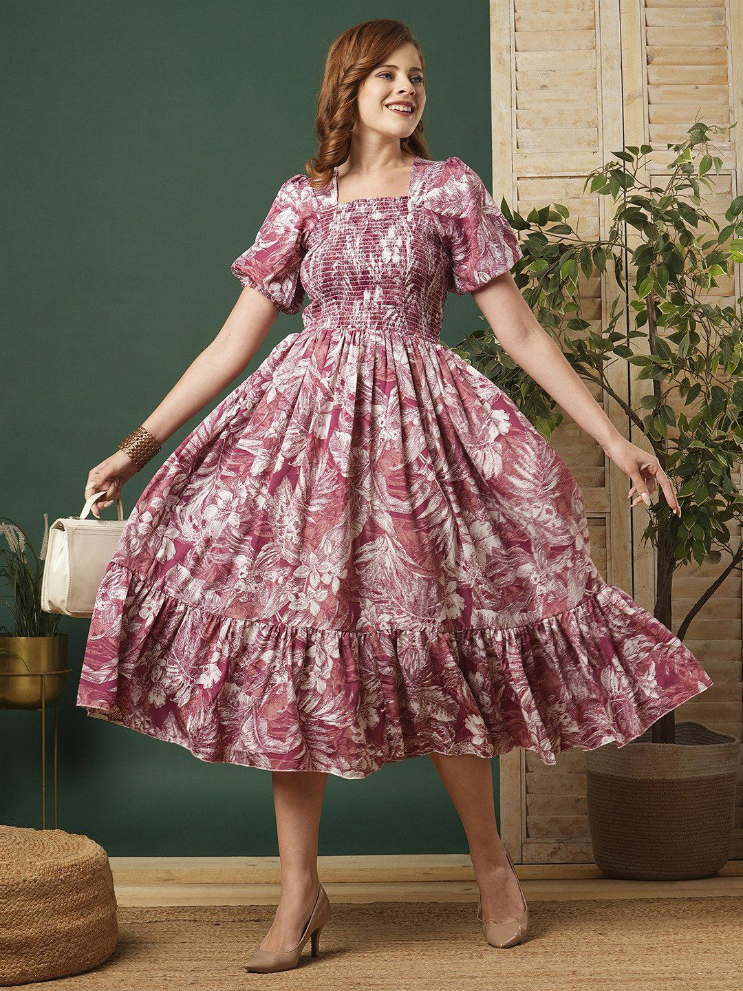 STARWORD Women Floral Printed Fit & Flare Midi Dress