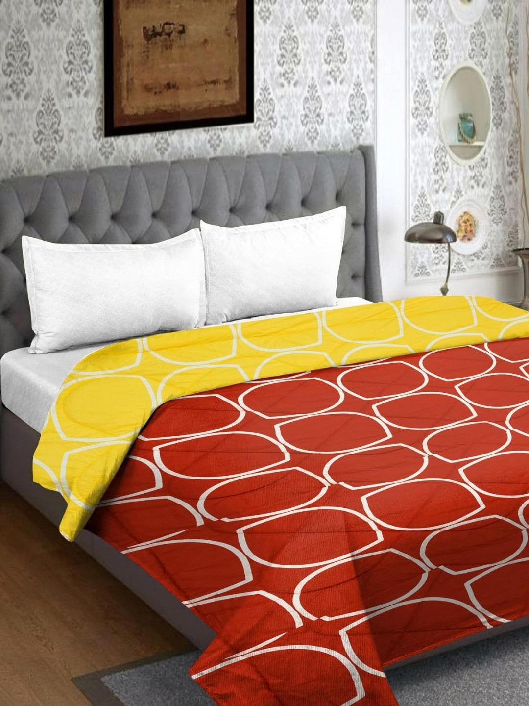Myntra Elegant Homes RR Creations Maroon Geomatric Microfiber 210 GSM Double Bed Comforter