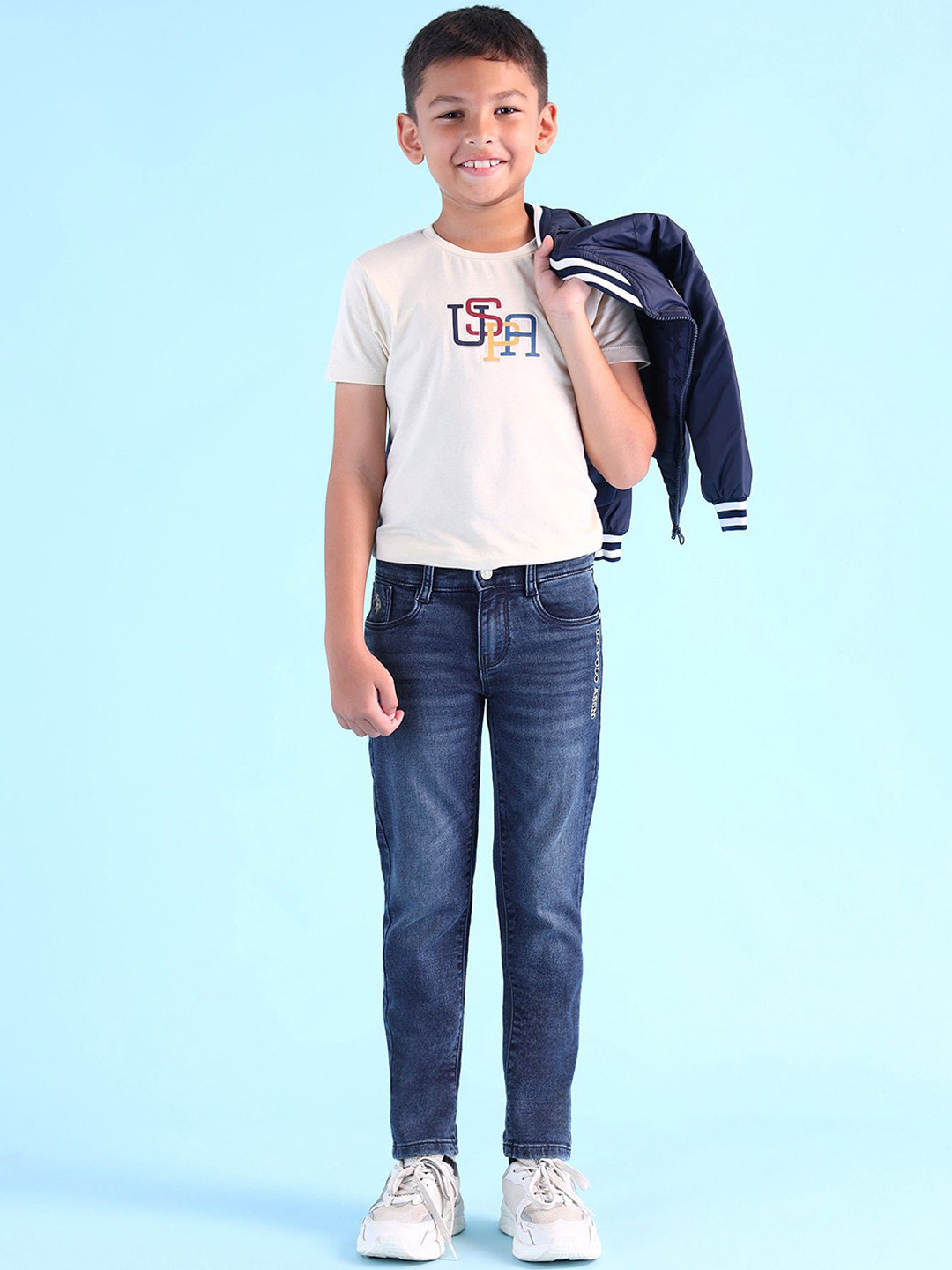 U.S. Polo Assn. Kids Boys Cotton Urban Whiskers and Chevron Slim Slim Fit Light Fade Jeans