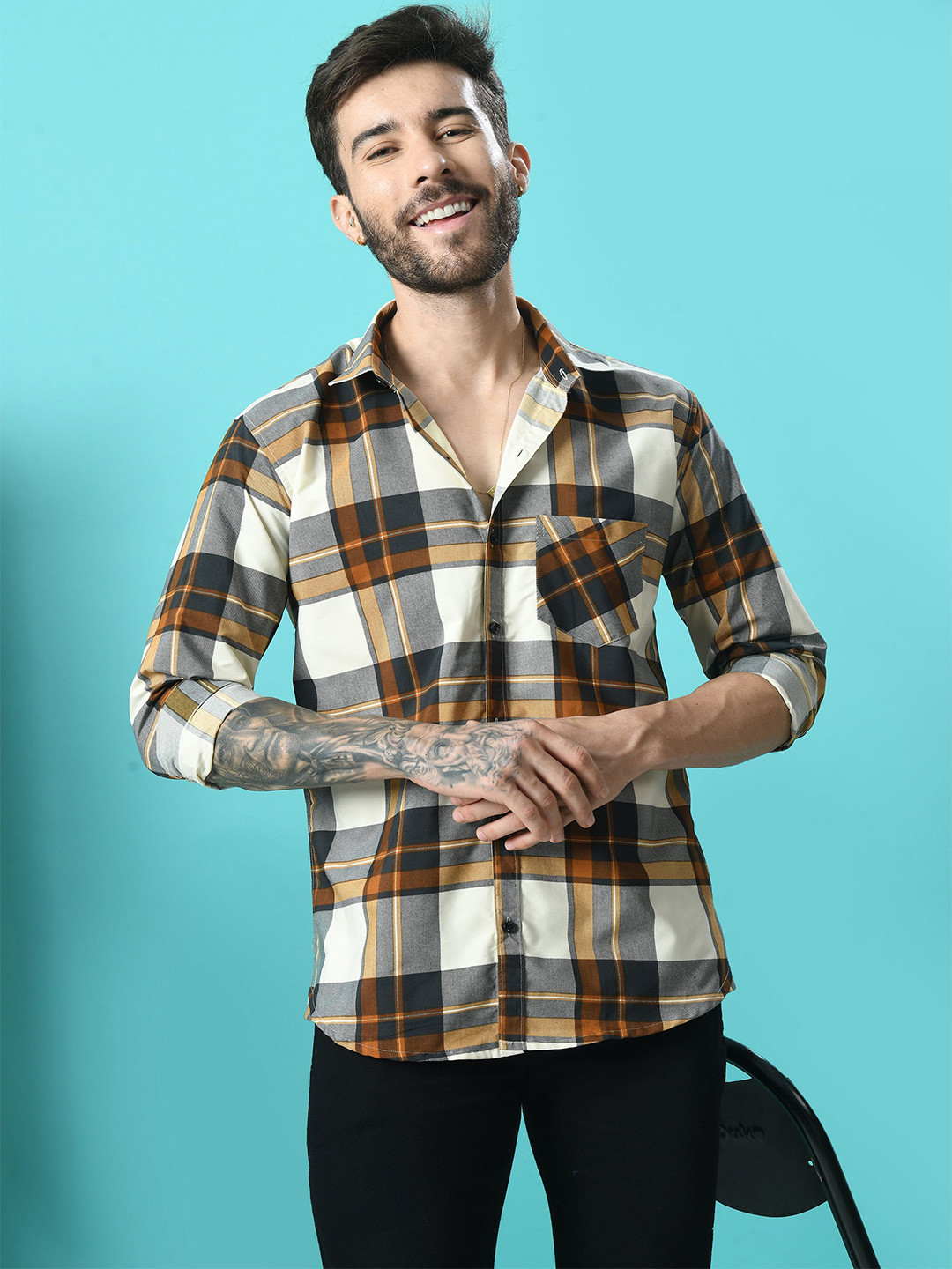 Tanip Men Sheer Checked Casual Shirt