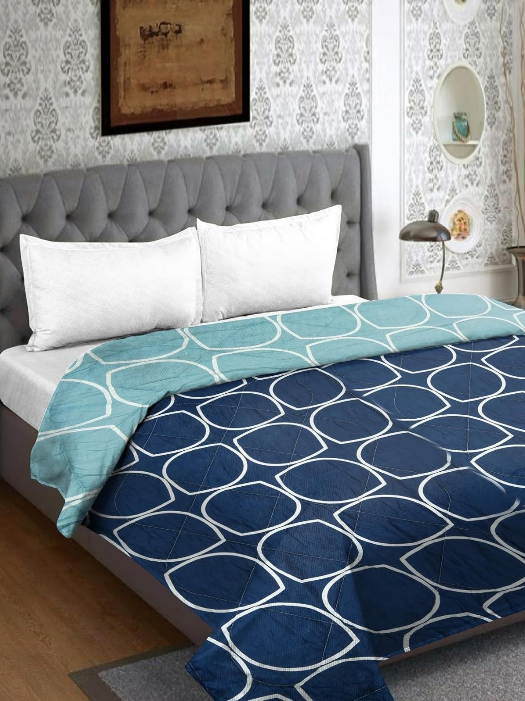 Myntra Elegant Homes RR Creations Grey Floral Microfiber 210 GSM Double Bed Comforter