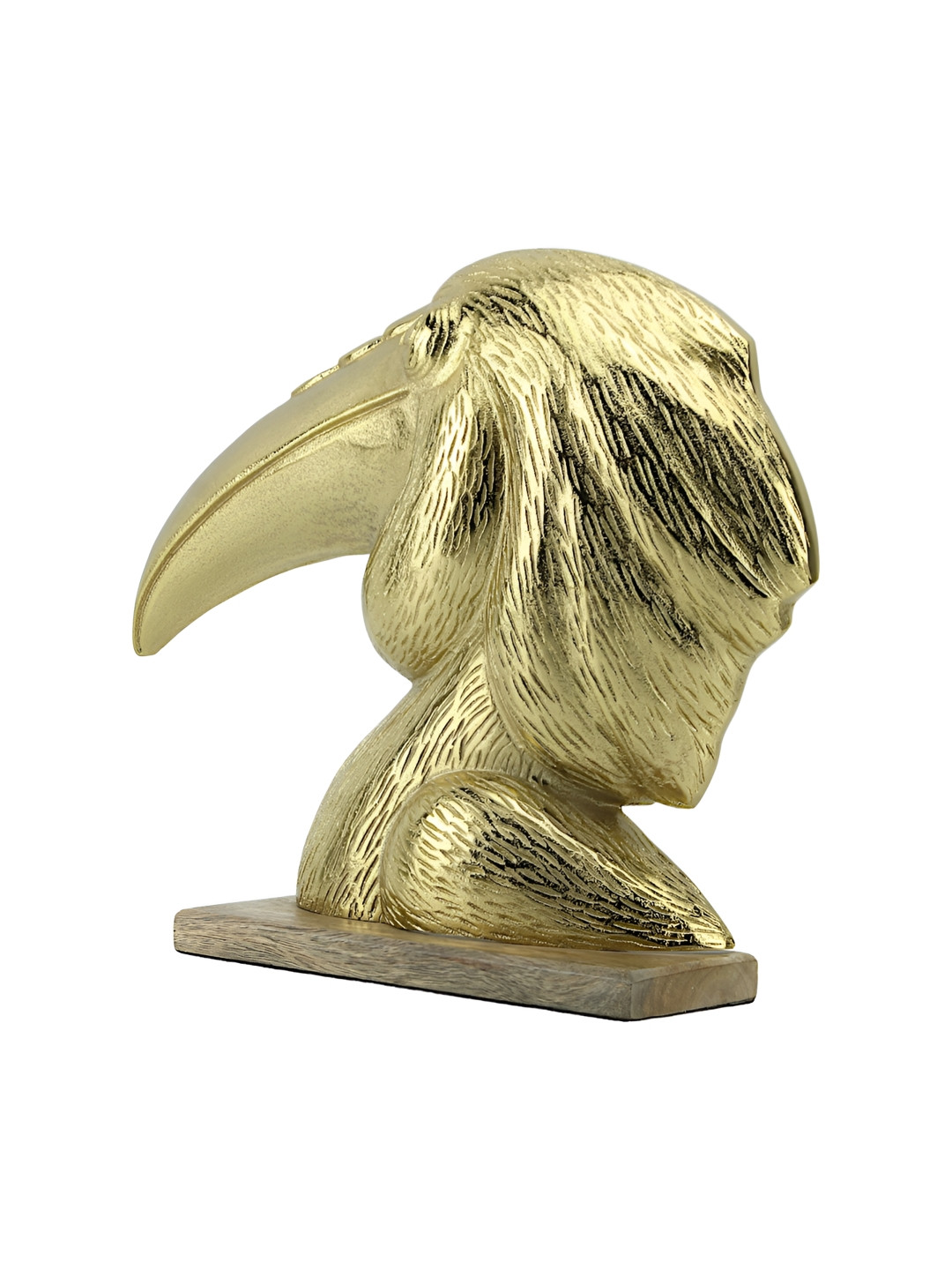 Hind Decor Bird Head Gold Metal Metallic Living Room Hand-Crafted Medium Showpiece - 11 Inches