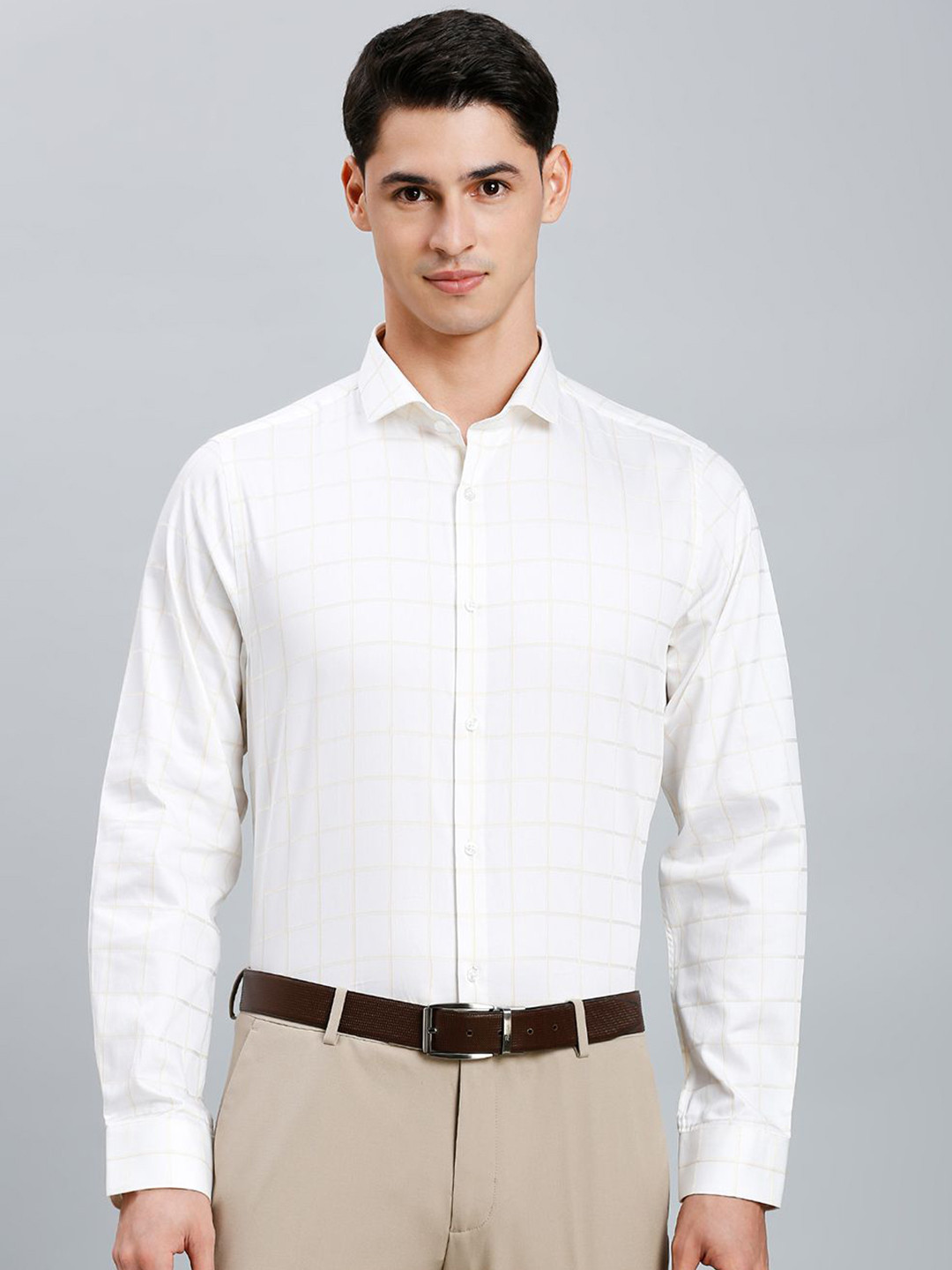 Reid & Taylor Men Slim Fit Windowpane Checks Opaque Checked Formal Shirt