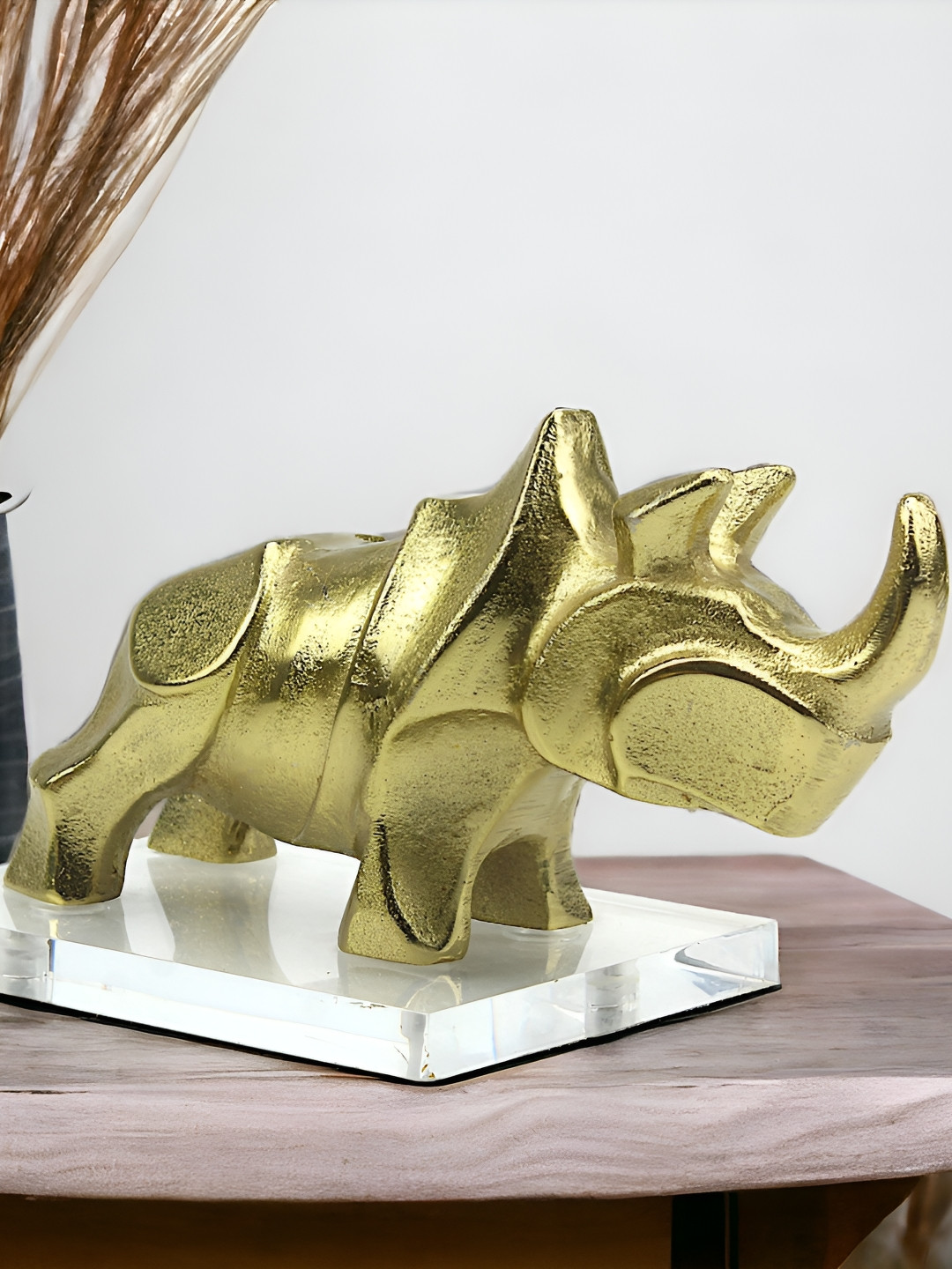 Hind Decor Rhinoceros Gold Aluminium Metallic Living Room Hand-Crafted Medium Showpiece - 4.1 Inches