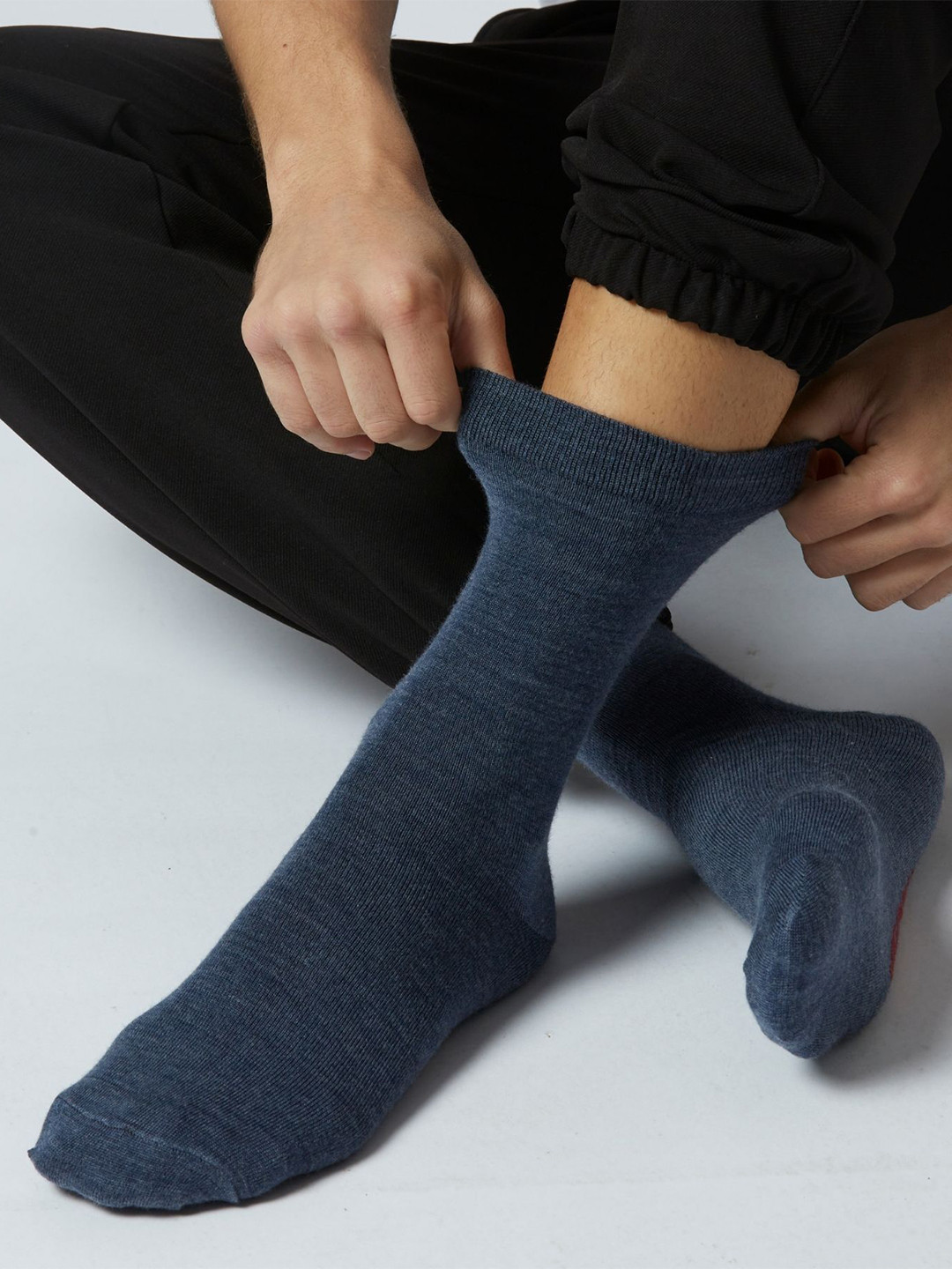 Kosha Men Denim Merino Wool Crew Length Classic Socks