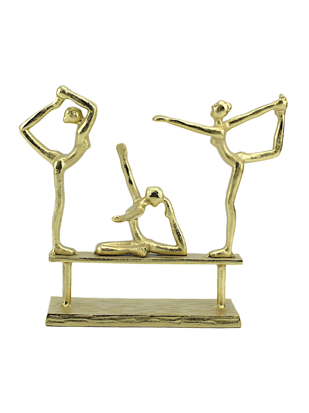 Hind Decor Yoga Ladies Posing Gold Metal Metallic Living Room Hand-Crafted Medium Showpiece - 11.8 Inches