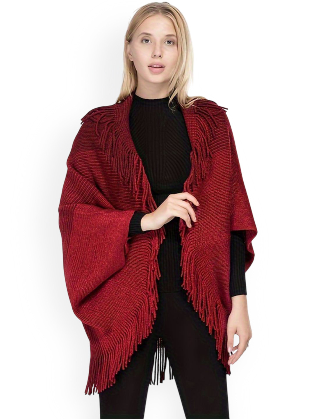 Bold N Elegant Women Front-Open Ombre Tassel Poncho Sweater