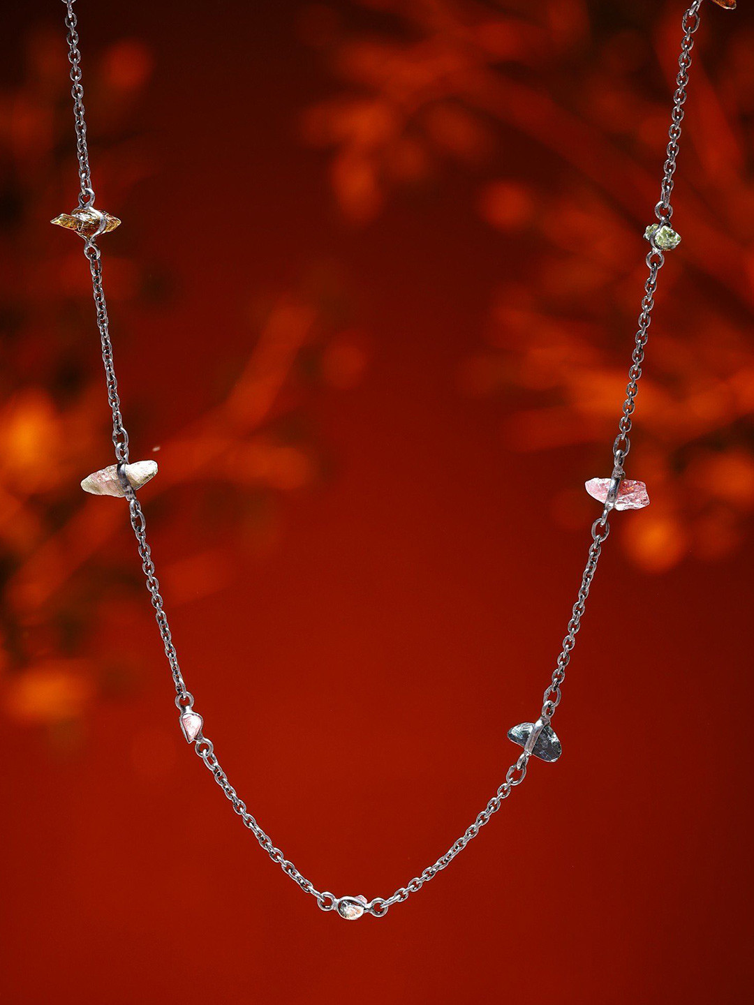Exotic India Sterling Silver Tourmaline Chips Necklace