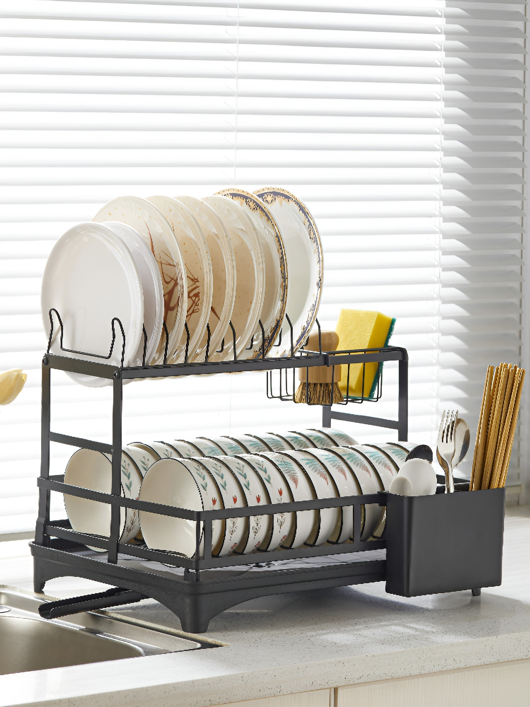 Arhat Organizers Black 2-Tier Dish Rack Organiser