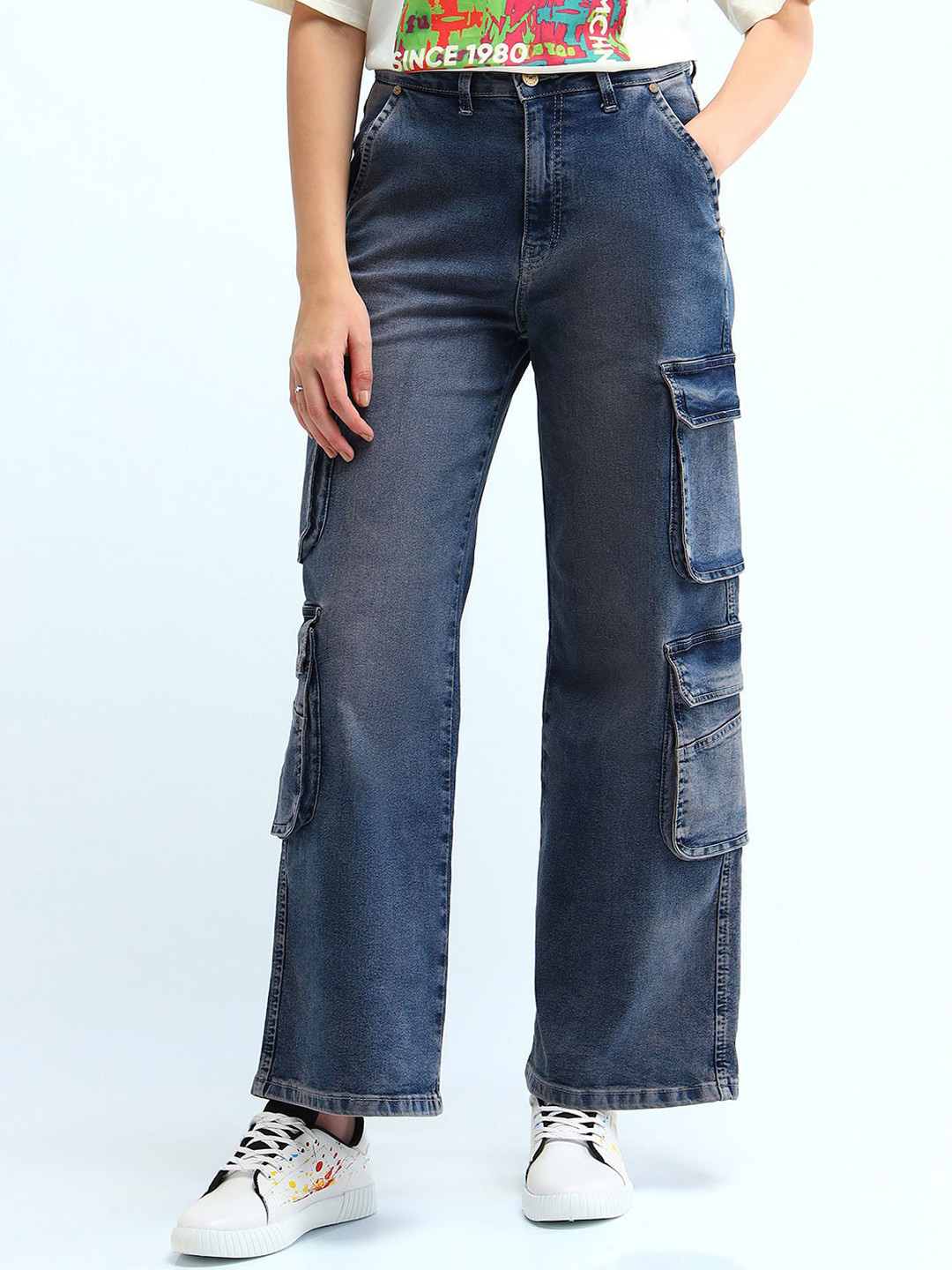 Flying Machine K-Street X High Rise Baggy Cargo Jeans
