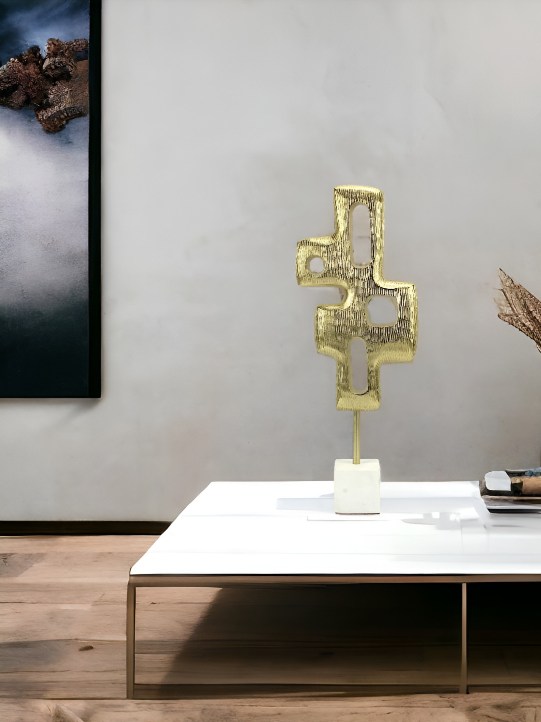 Hind Decor Ornament Gold Metal Metallic Living Room Hand-Crafted Medium Showpiece - 22 Inches