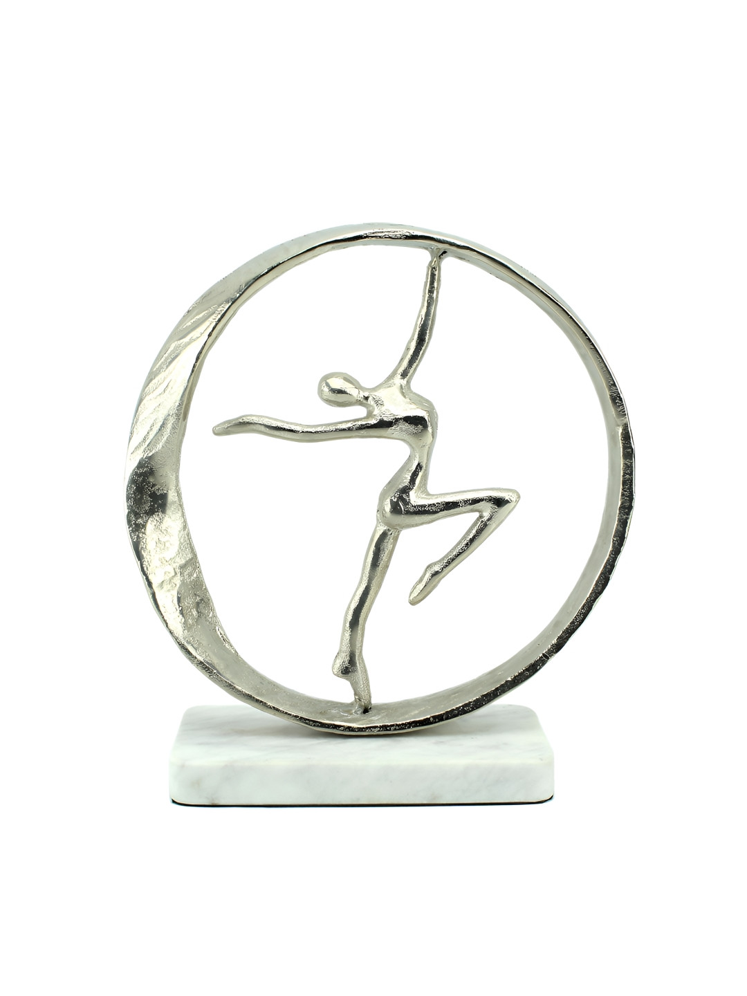 Hind Decor Dancing Lady in Circle Silver Metal Metallic Living Room Hand-Crafted Medium Showpiece - 13 Inches