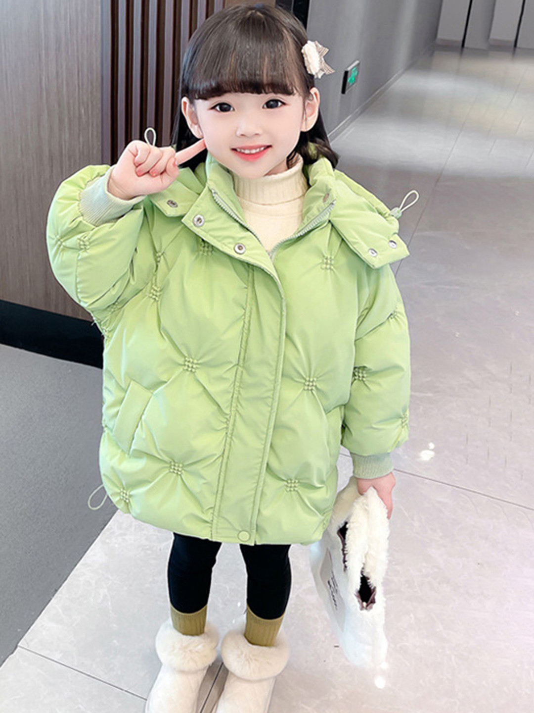 LULU & SKY Girls Floral Longline Quilted Jacket with Patchwork