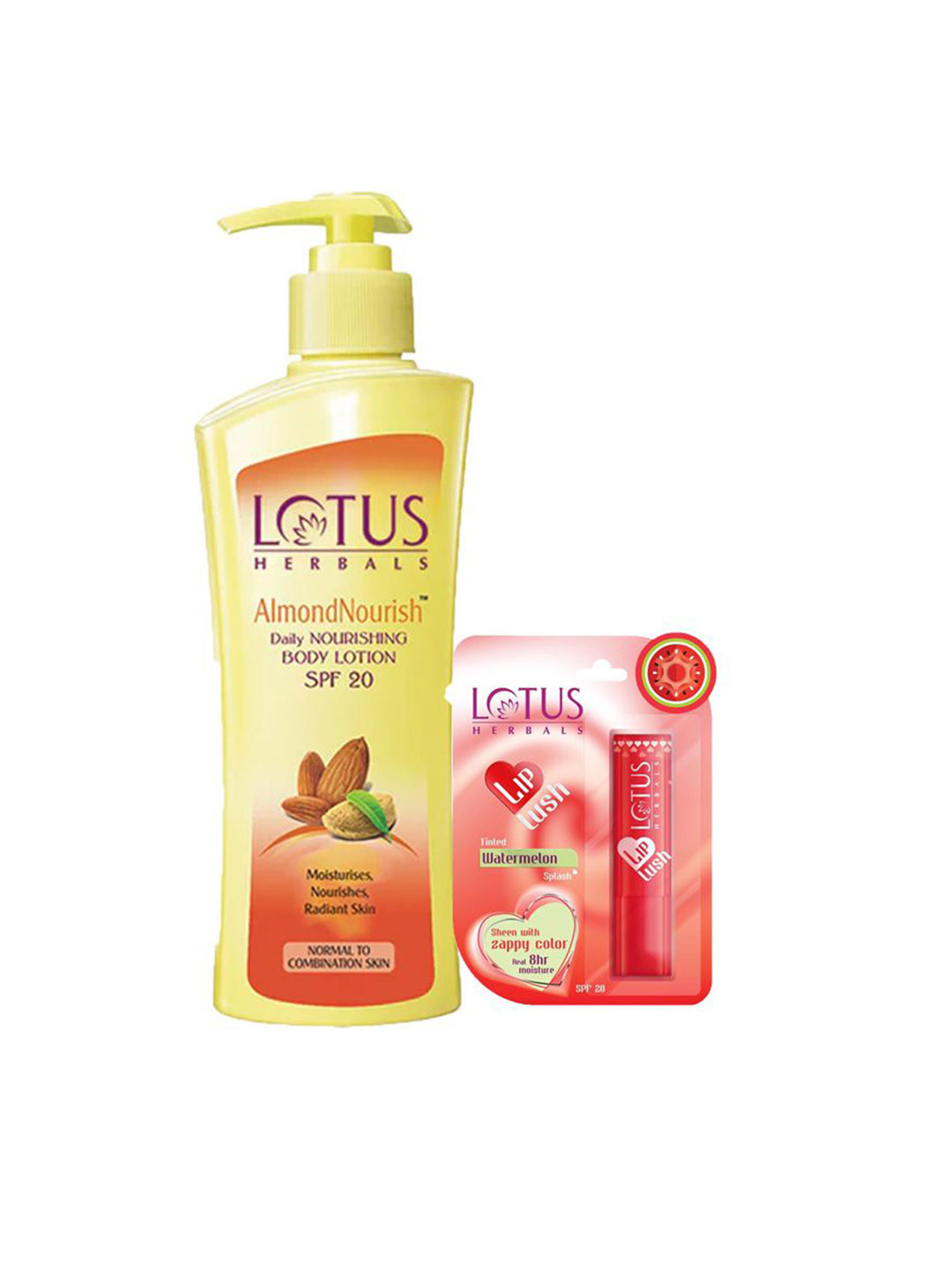 Lotus Herbals Set Of 2 Almond Nourish Nourishing Body Lotion & Lip Lush Lip Balm