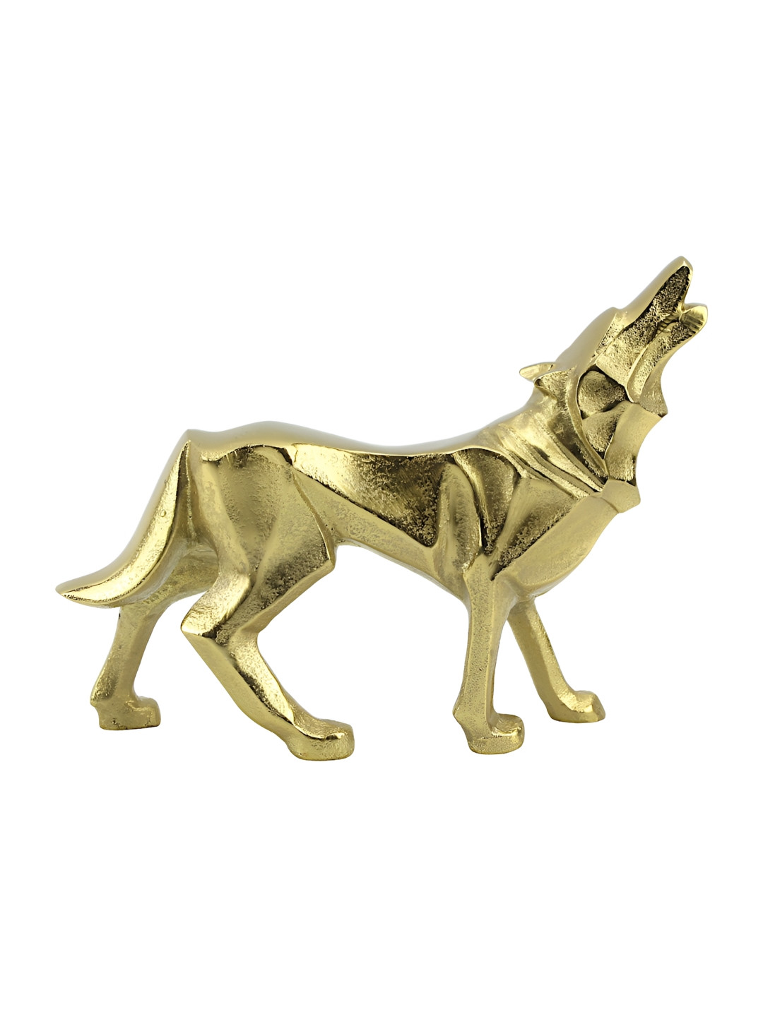 Hind Decor Howling Wolf Gold Metal Metallic Home Office Hand-Crafted Small Showpiece - 7.7 Inches