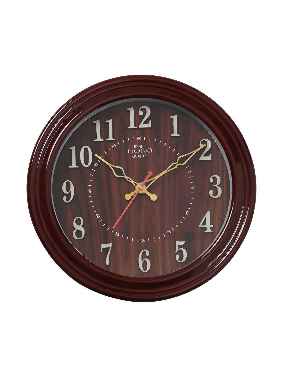 Horo Brown Plastic Handcrafted Round Battery Analogue Wall Clock-28cm