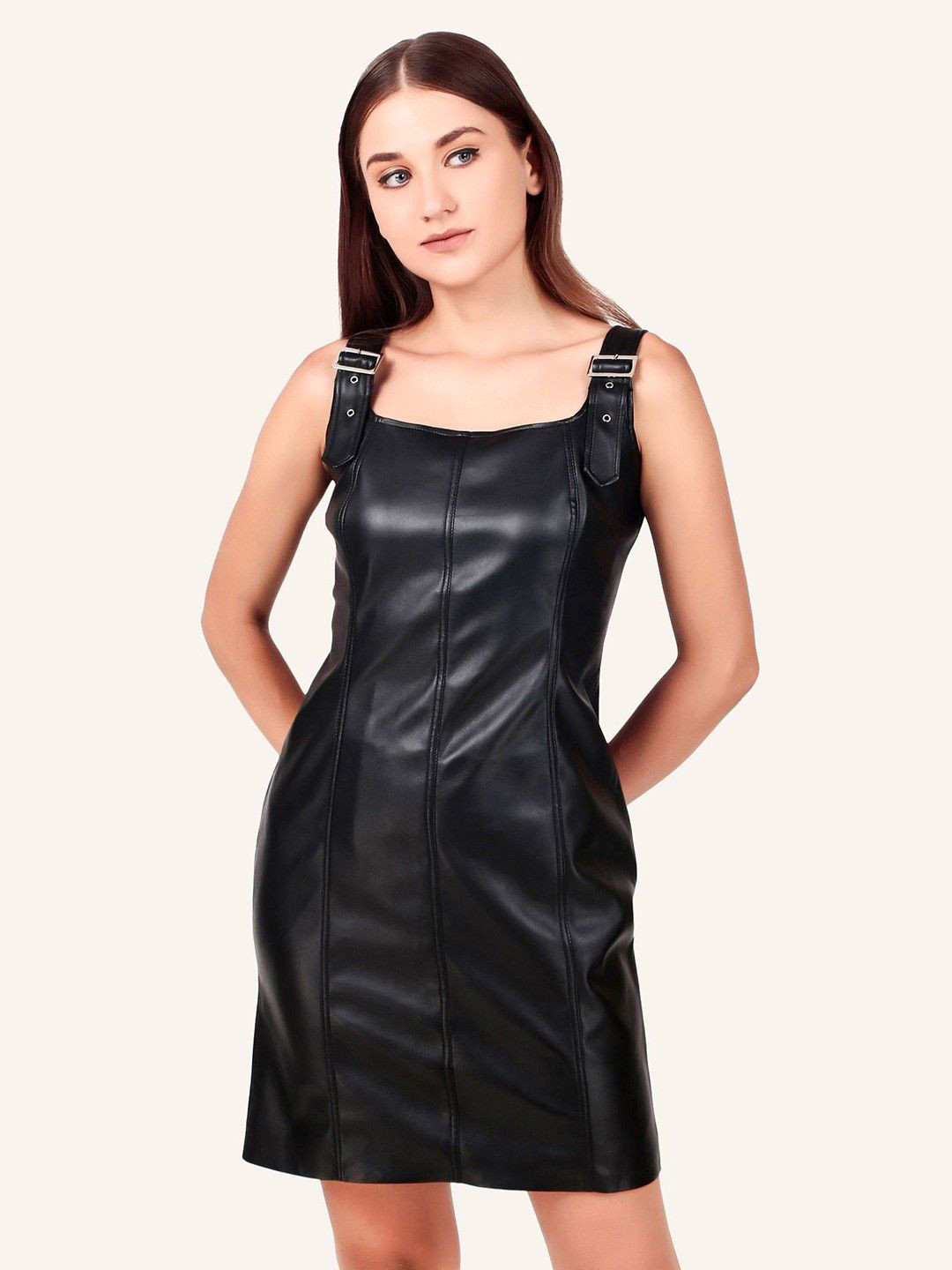 Leather Retail Women Leather Bodycon Mini Dress