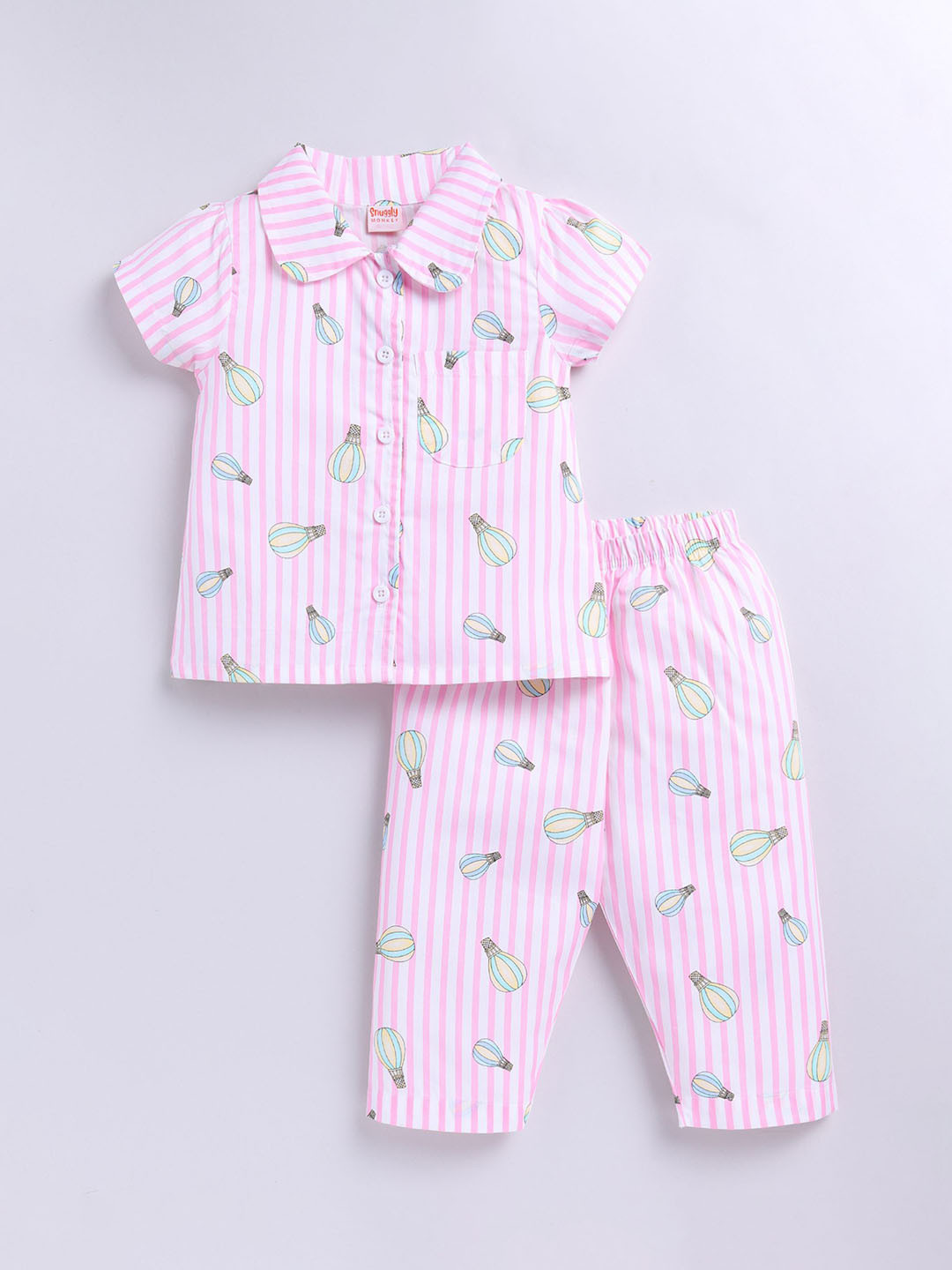 SNUGGLY MONKEY Kids Striped Pure Cotton Short Sleeves Night suit