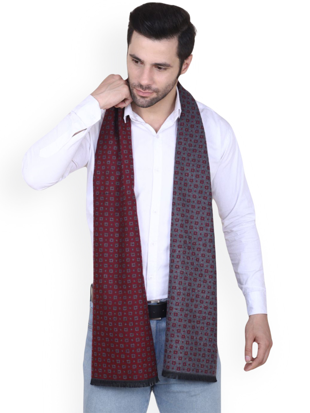 Cazzano Men Patterned Mufflers With Fringed Hem