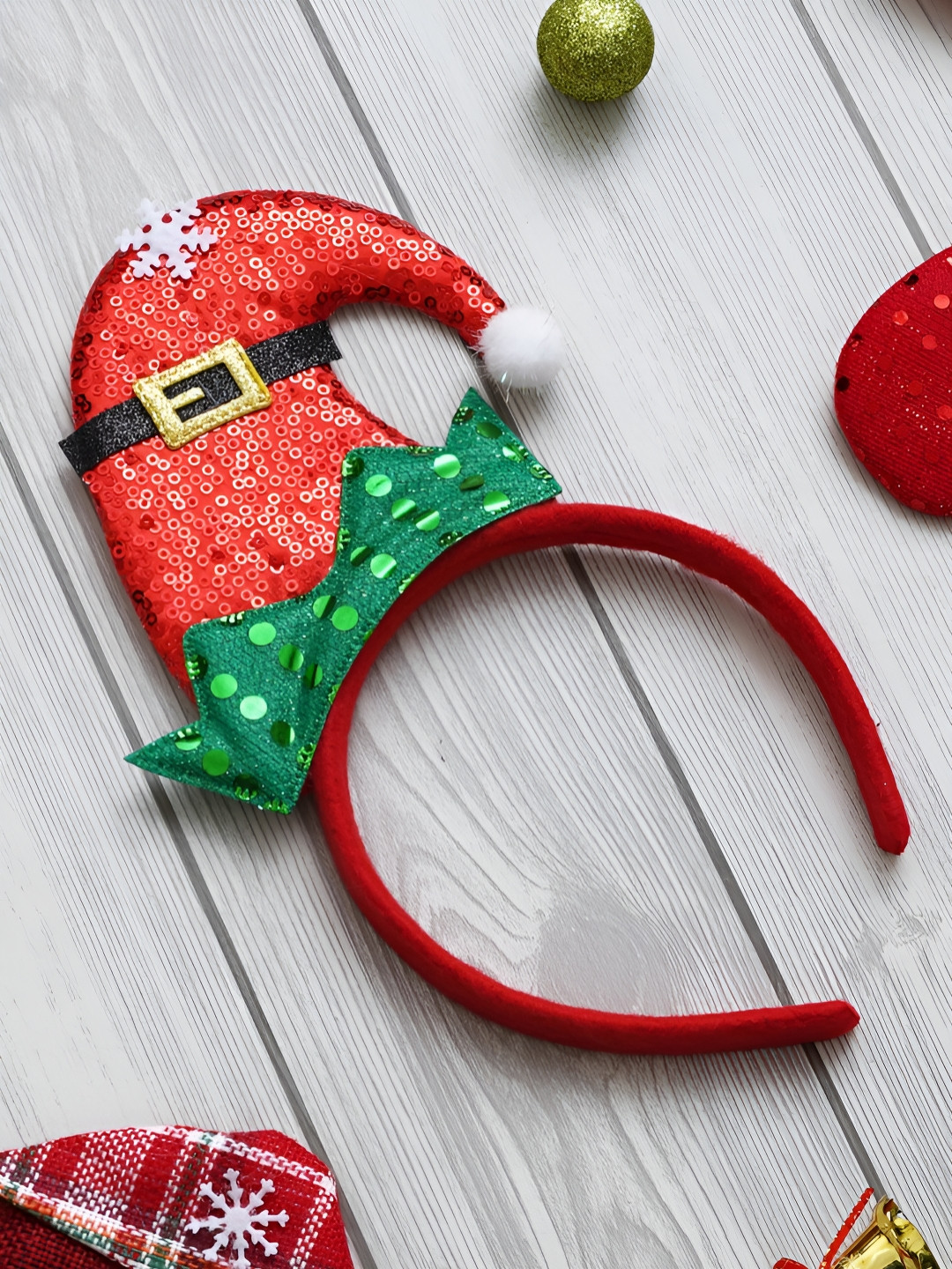 eCraftIndia Red and Green Merry Christmas Santa Claus Cap with Crown Design Headband